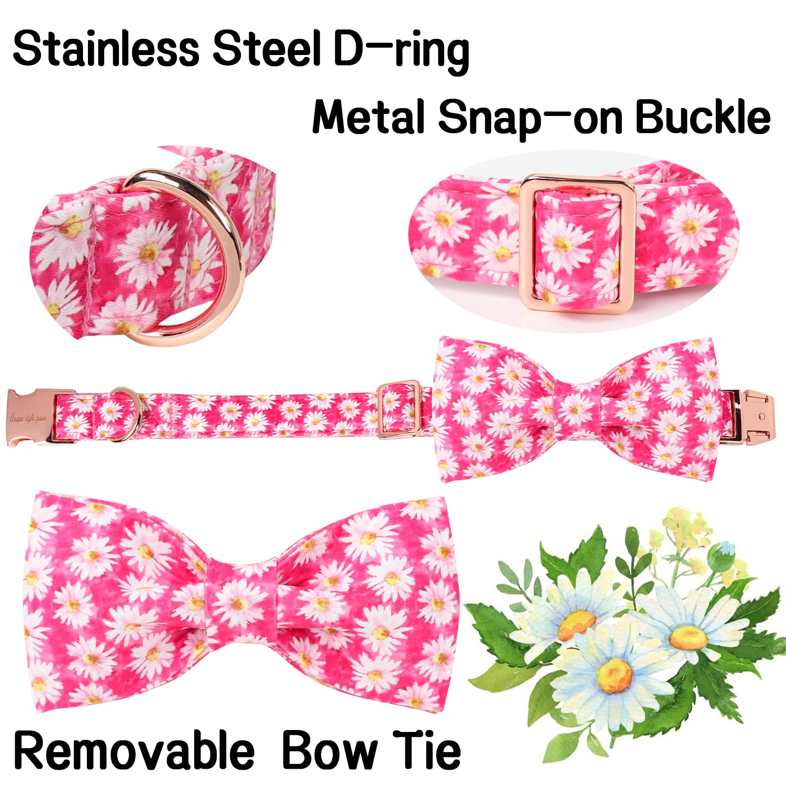 Unique Style Paws Cartoon Dog Collar With Bow Spring Summer Collar With Flower Rose Daisy For Small Medium Large Boys Girls Dogs