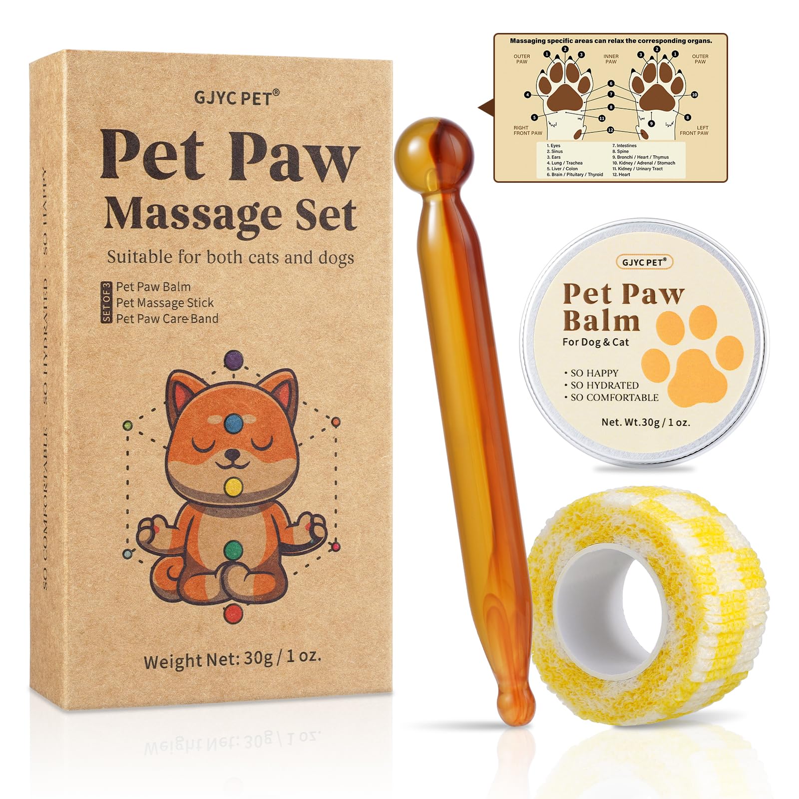 4-in-1 Dog Paw Massage Kit with Natural Paw Balm & Acupressure Stick - Joint Health Support for Senior Dogs & Cats,Improve Mobil