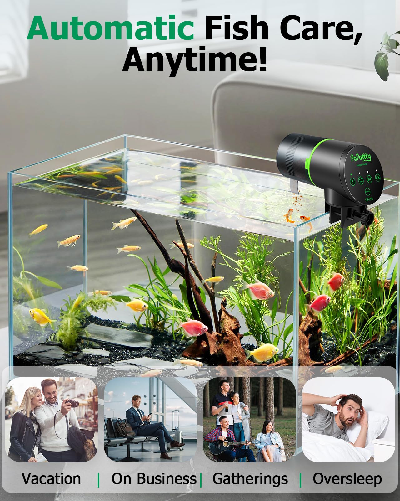 Automatic Fish Feeder for Aquarium, Auto Fish Food Dispenser with Timer and Feeding Ring, Moisture-Proof, Smart Fish Tank Vacati