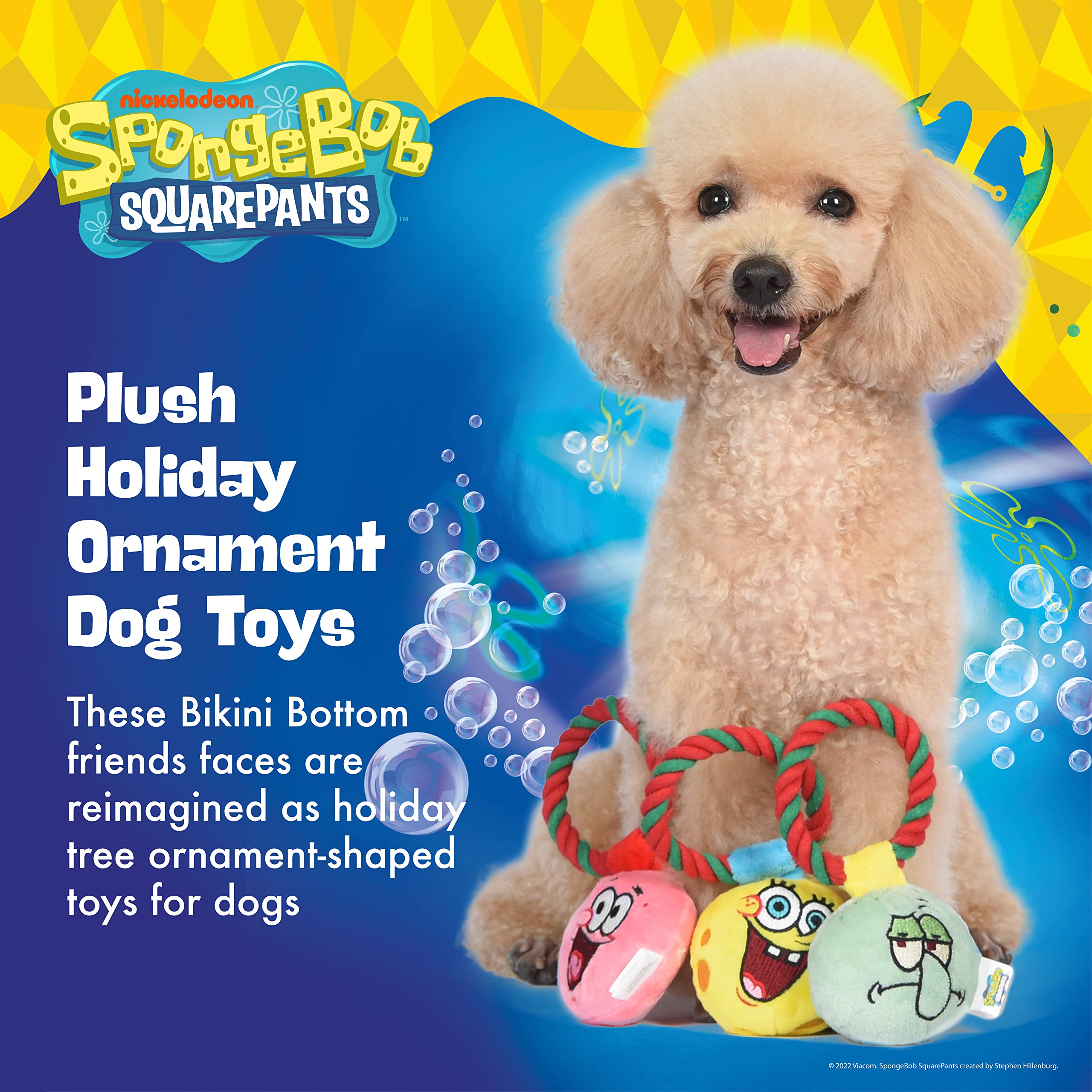 Spongebob Squarepants For Pets 3 Pc Holiday Ornaments Plush With Rope Dog Toys With Squeaker | Dog Toys For Spongebob Fans | Squeaky Dog Toys, Spongebob, Squidward, And Patrick Ornament Toy