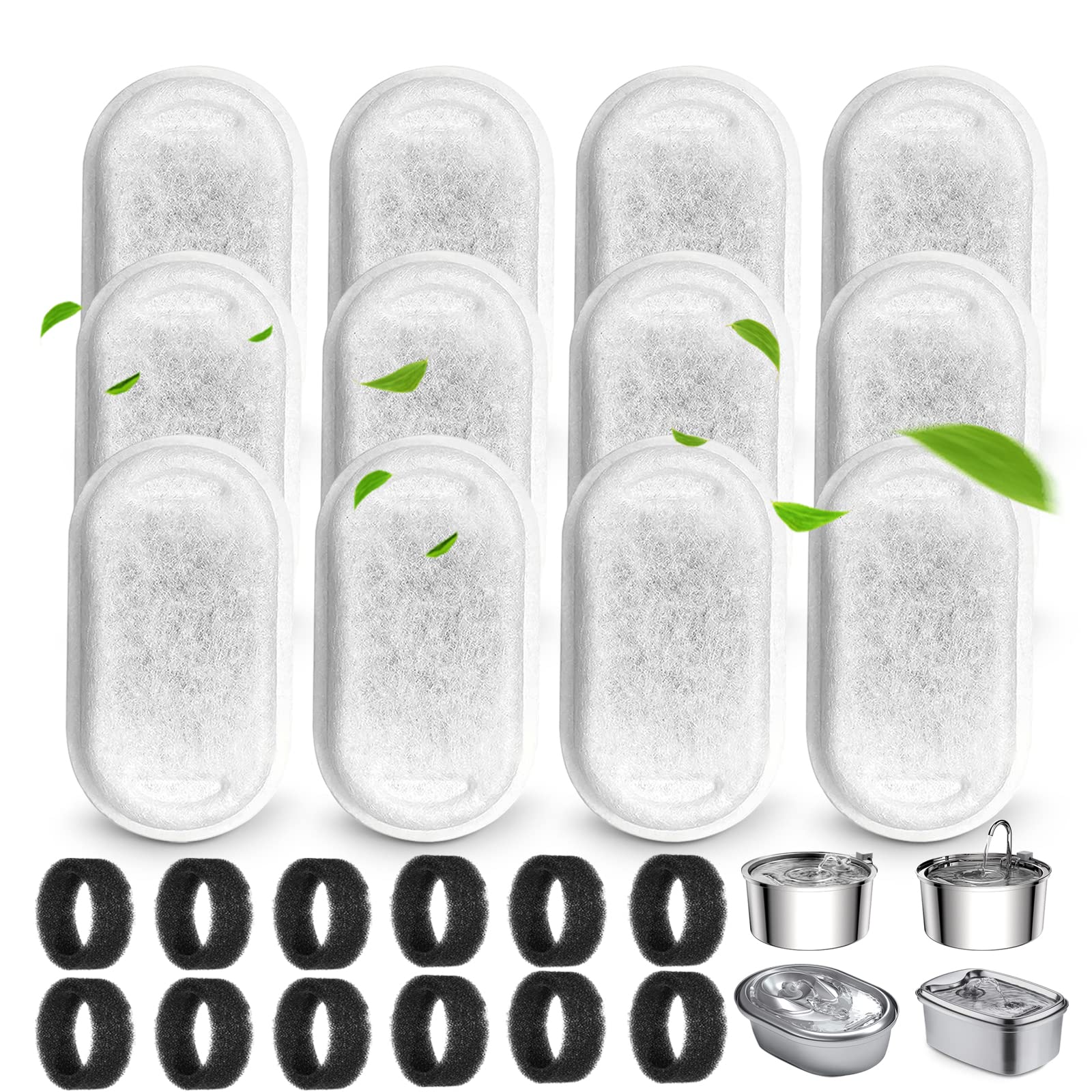 Cat Water Fountain Filters For 108/3.2L& 67Oz/2L Stainless Steel Pet Water Dispenser Fountain Filters,12 Cat Fountain Filter Rep