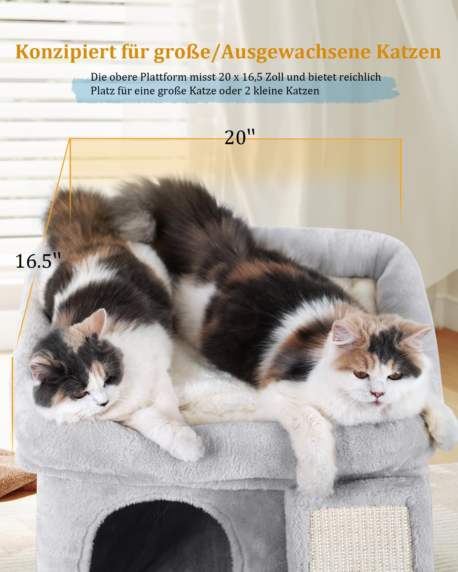 Aechonow 14In Cat Tree Tower With 20 * 16.5In Perch Bed And Washable Top For Large Adult Cats, Condo And Scratching Post For Ind