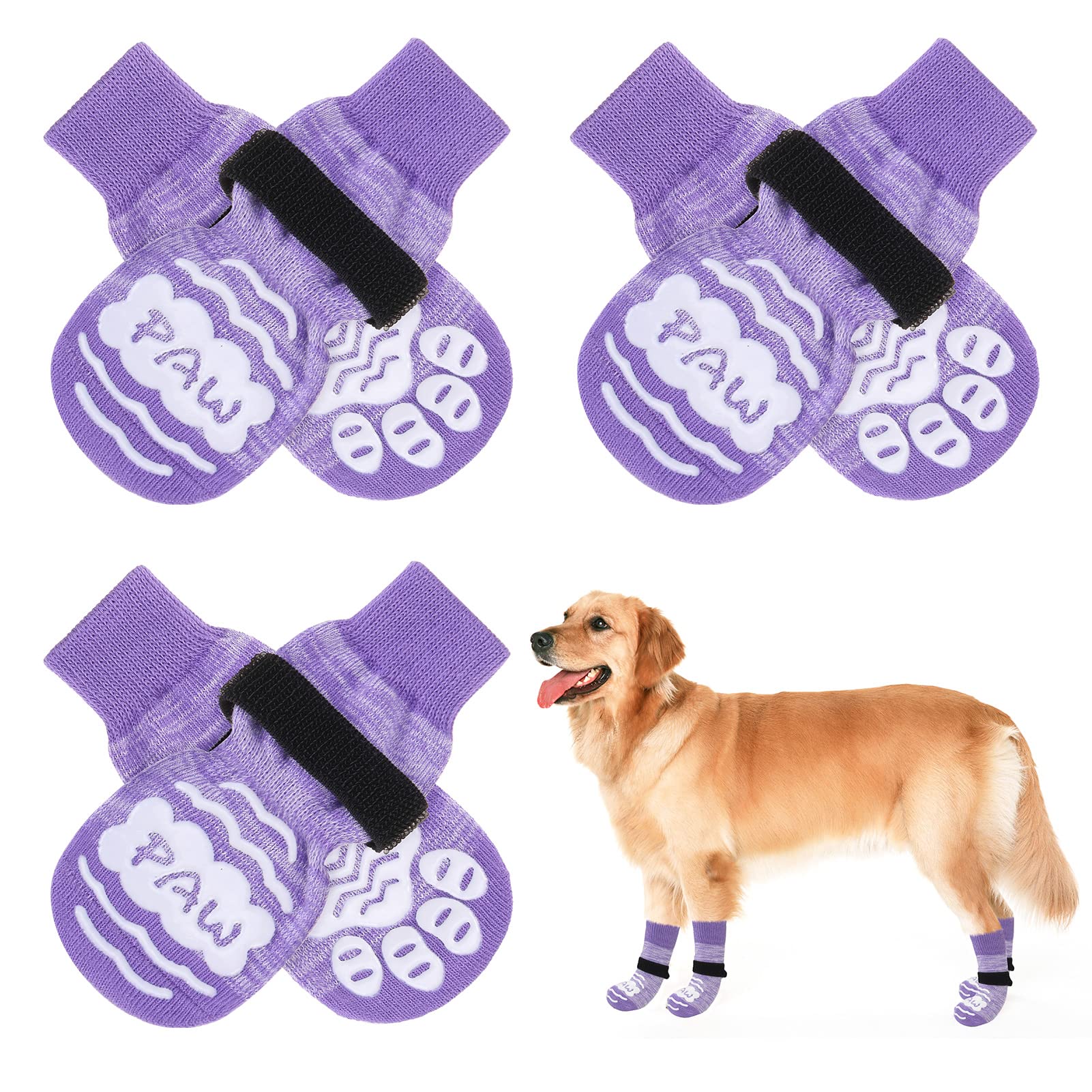 BEAUTYZOO Anti Slip Dog Socks for Small Medium Large Dogs with Grips Straps on Hardwood Floor Protection Wear, Traction Control 