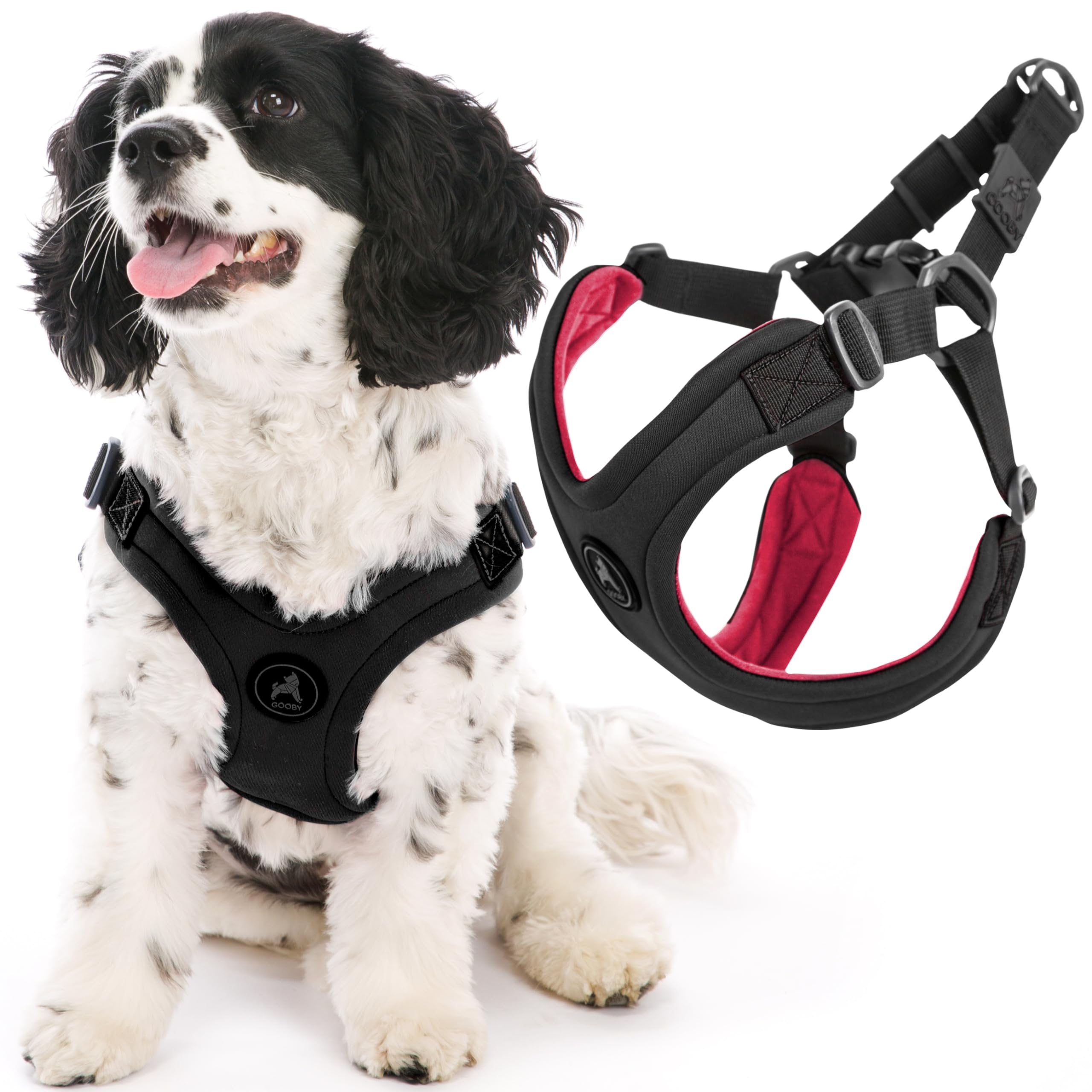 Gooby Escape Free Sport Harness - Black, Small - No Choke Step-In Patented Neoprene Small Dog Harness With Four-Point Adjustment - Perfect On The Go Dog Harness For Medium Dogs No Pull And Small Dogs