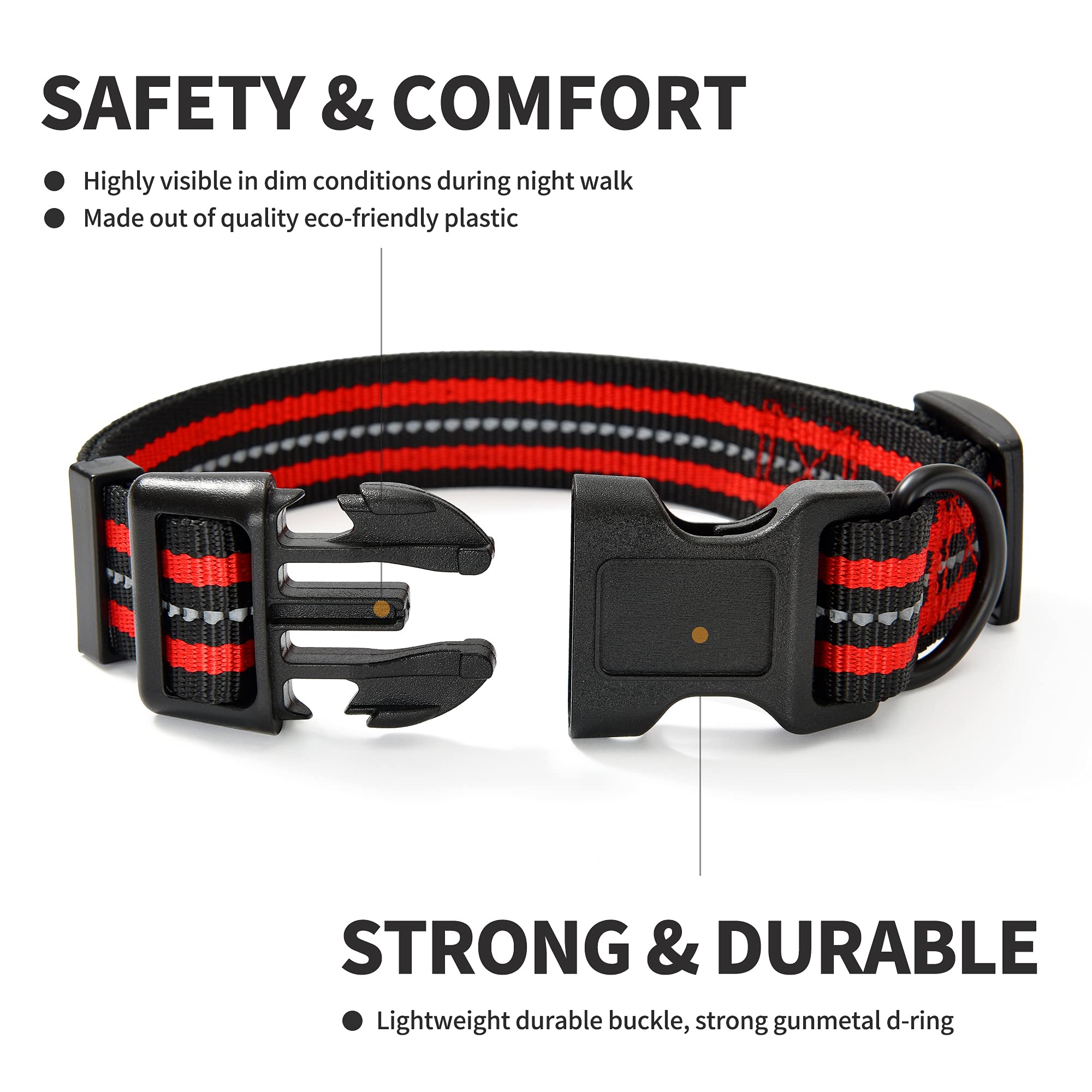 Mile High Life Reflective Dog Collar | Nylon Pet Collars Wiith Buckle | Light Weight Puppy Collars | Red Dog Collars For Medium Dogs (Red, M)