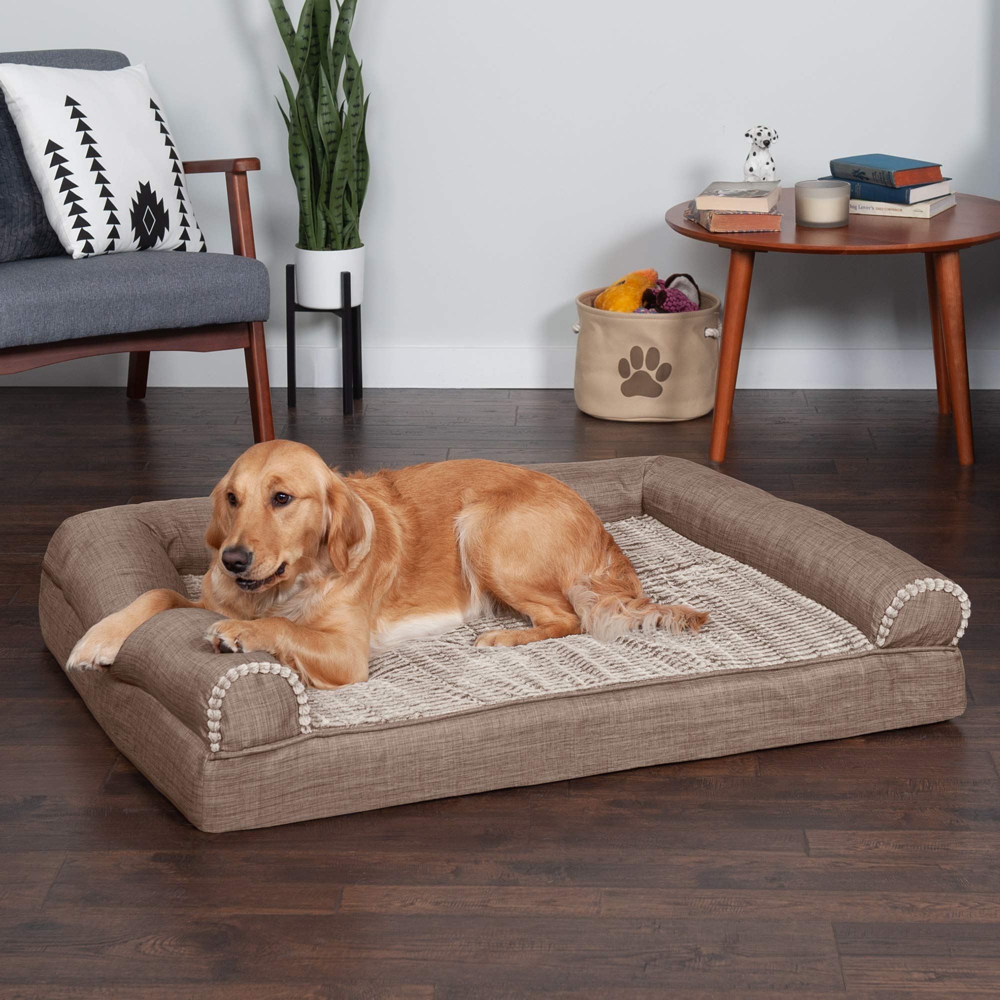 Furhaven Cooling Gel Dog Bed for Large Dogs w/ Removable Bolsters & Washable Cover, For Dogs Up to 95 lbs - Luxe Faux Fur & Perf