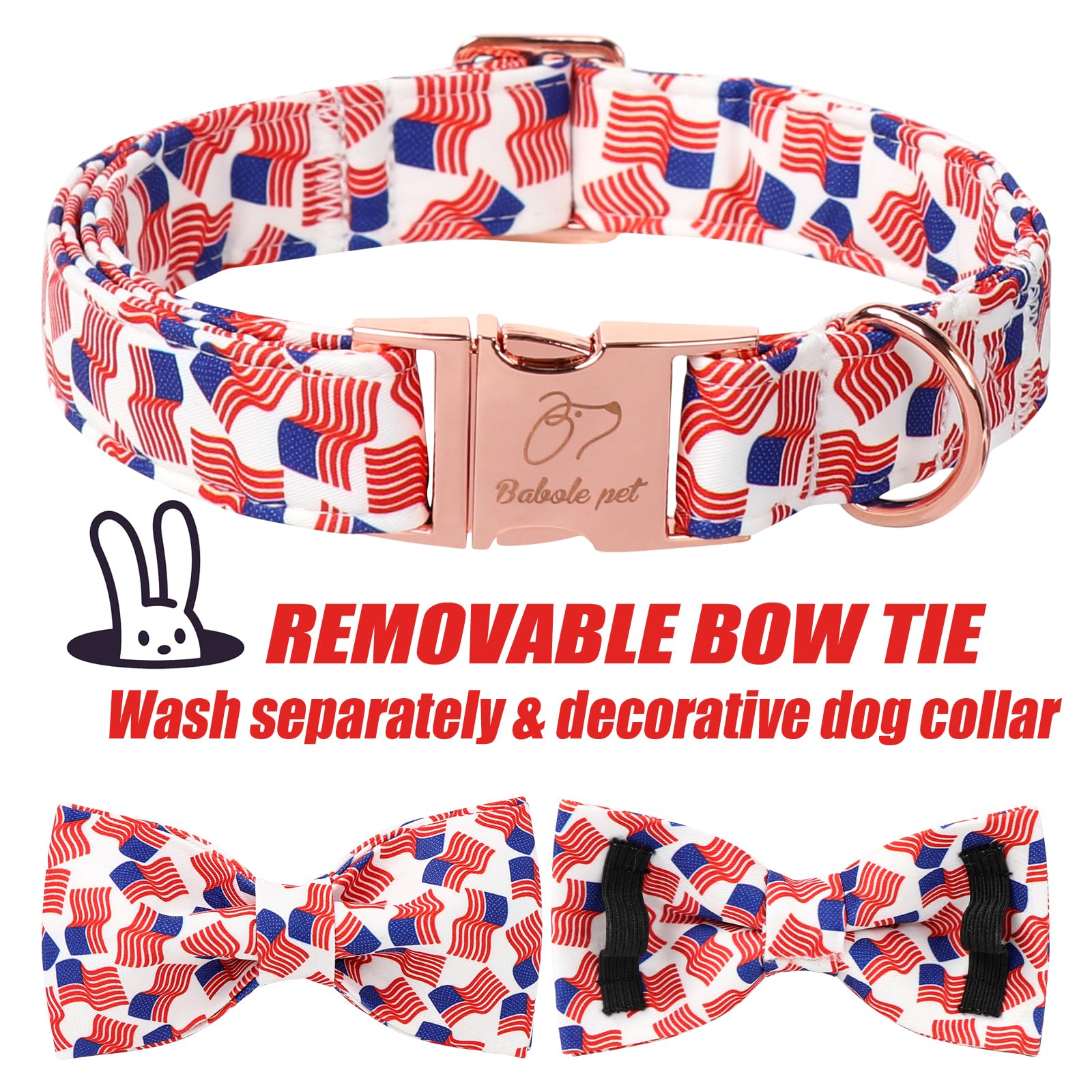 Babole Pet American Flag Dog Collar With Bow Tie - 4Th Of July Us Flag Bowtie Collar Independence Day Safety Patriotic Dog Colla