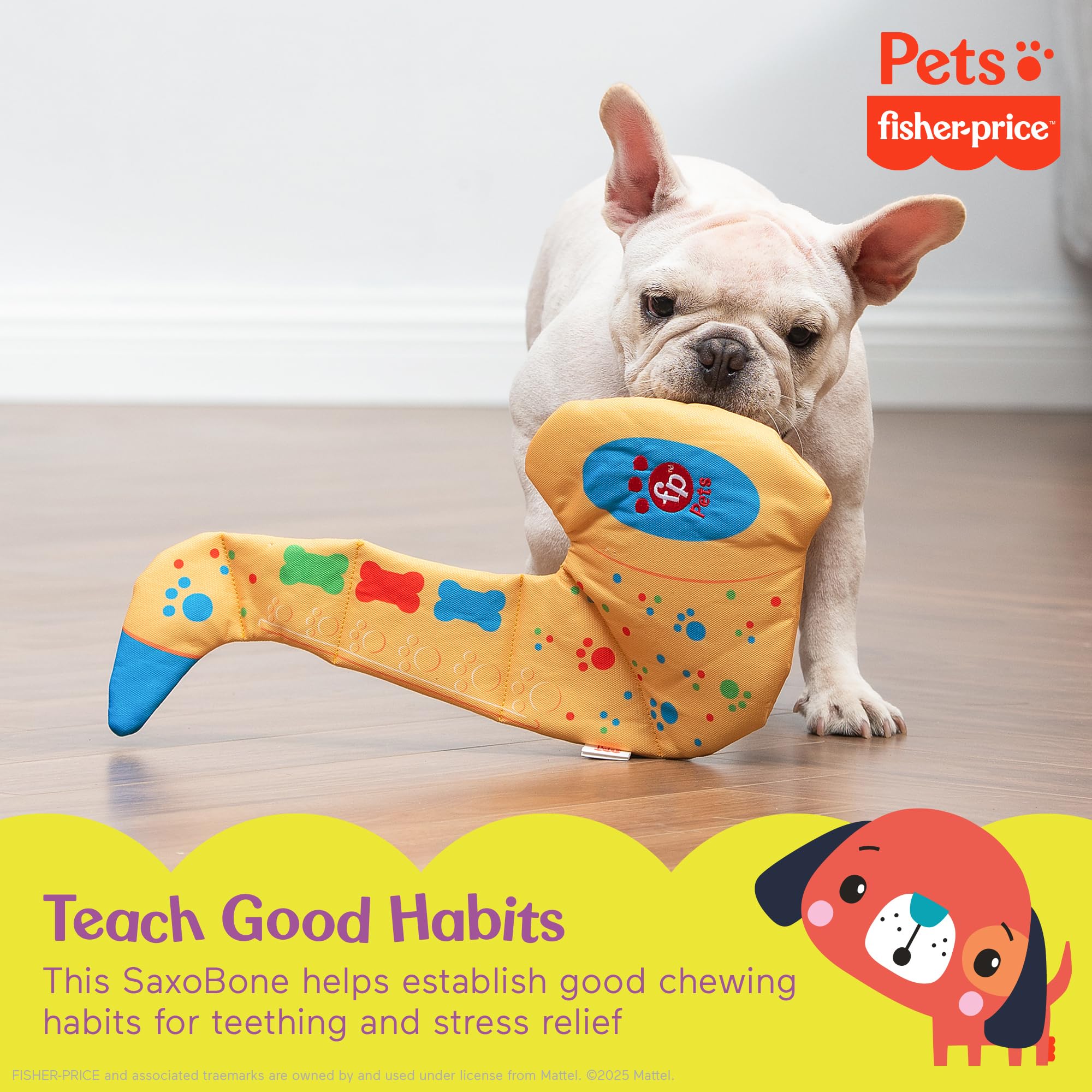 Fisher-Price for Pets SaxBone Rip and Reveal Dog Toy, Flattie Style Dog Toy with No Stuffing, Stuffing-Free Dog Toy, Bonus Toy I