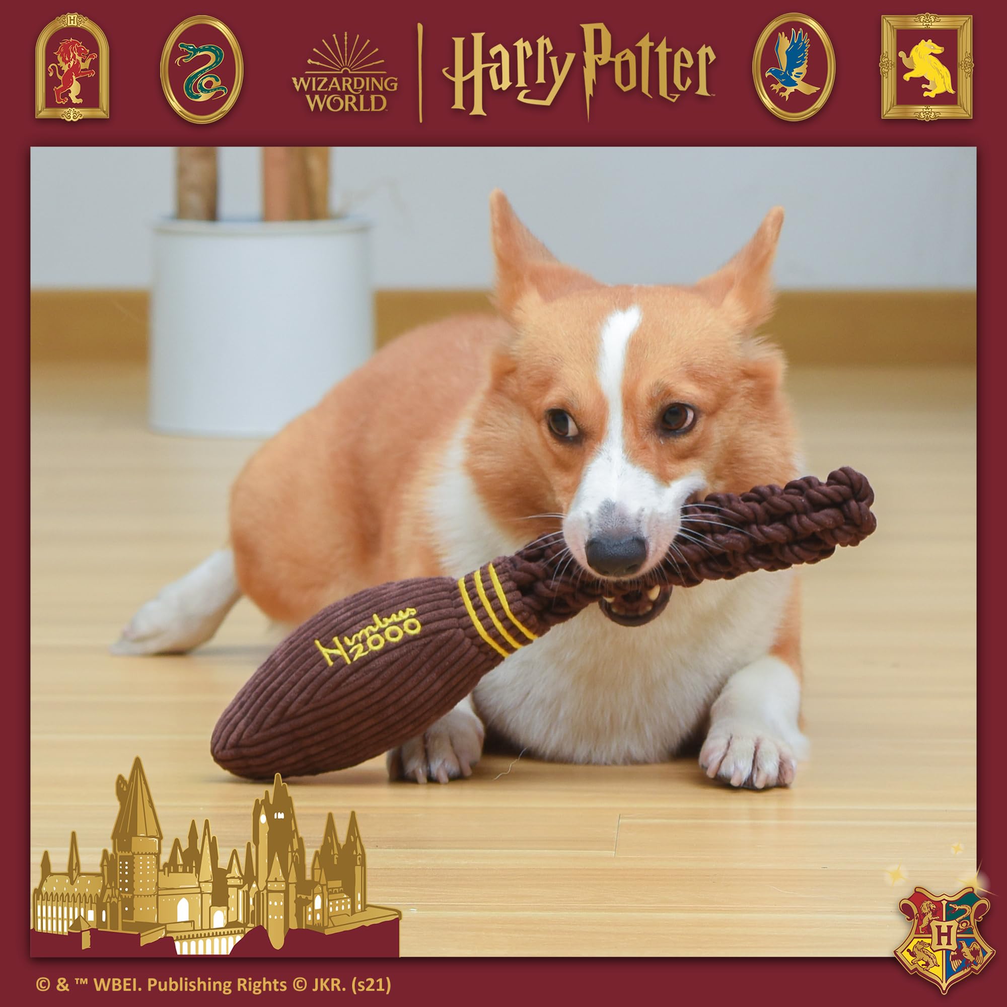 Harry Potter Nimbus 2000 Rope Pet Toy, 14 Inch | Tug Toy for Dogs With Crinkle and Squeaker | Dog Toy for Tugging and Pets