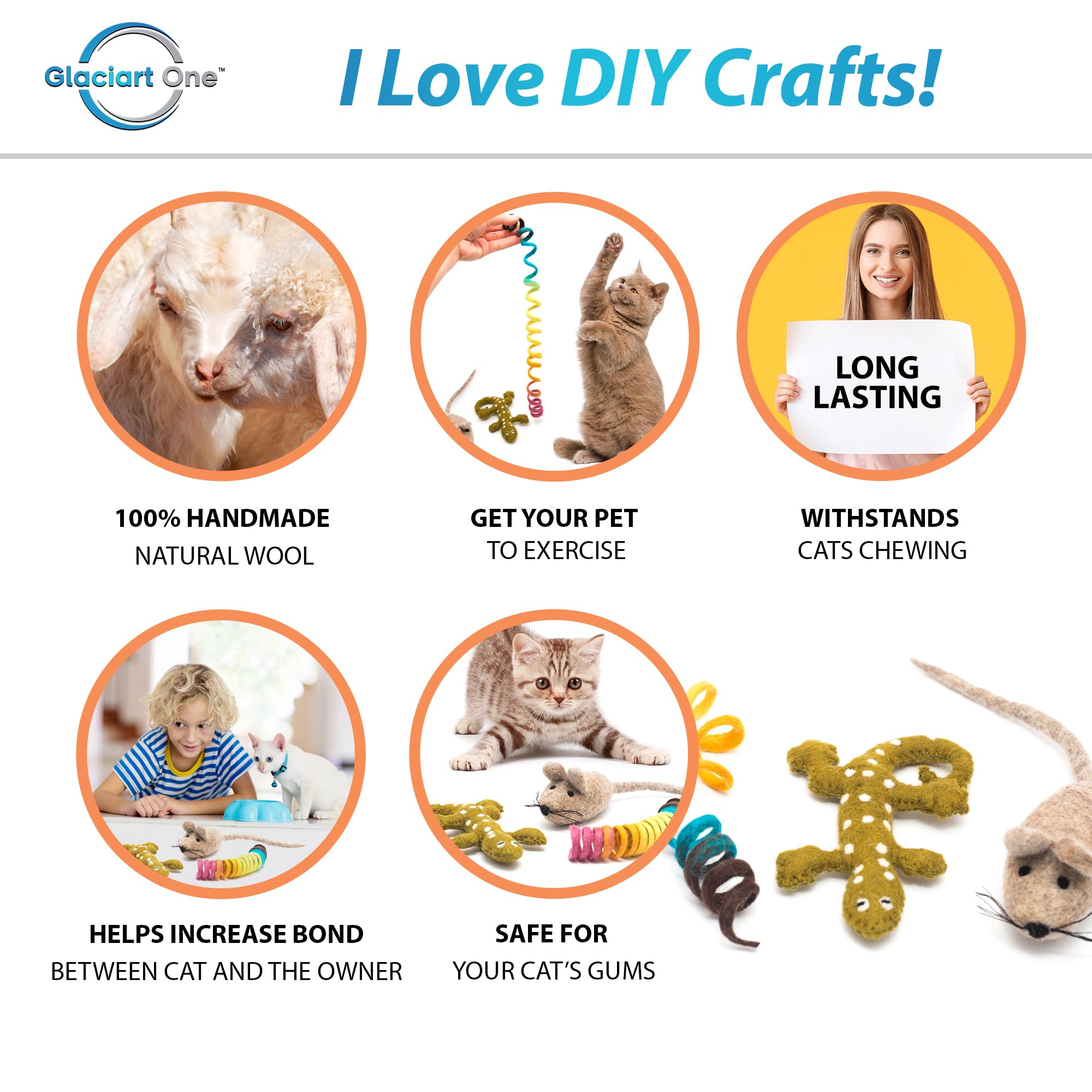 Glaciart One Wool Cat Toy Set With Catnip | Cute Cat Toy For Interaction & Boredom Relief, Encourages To Exercise, Explore & Pla