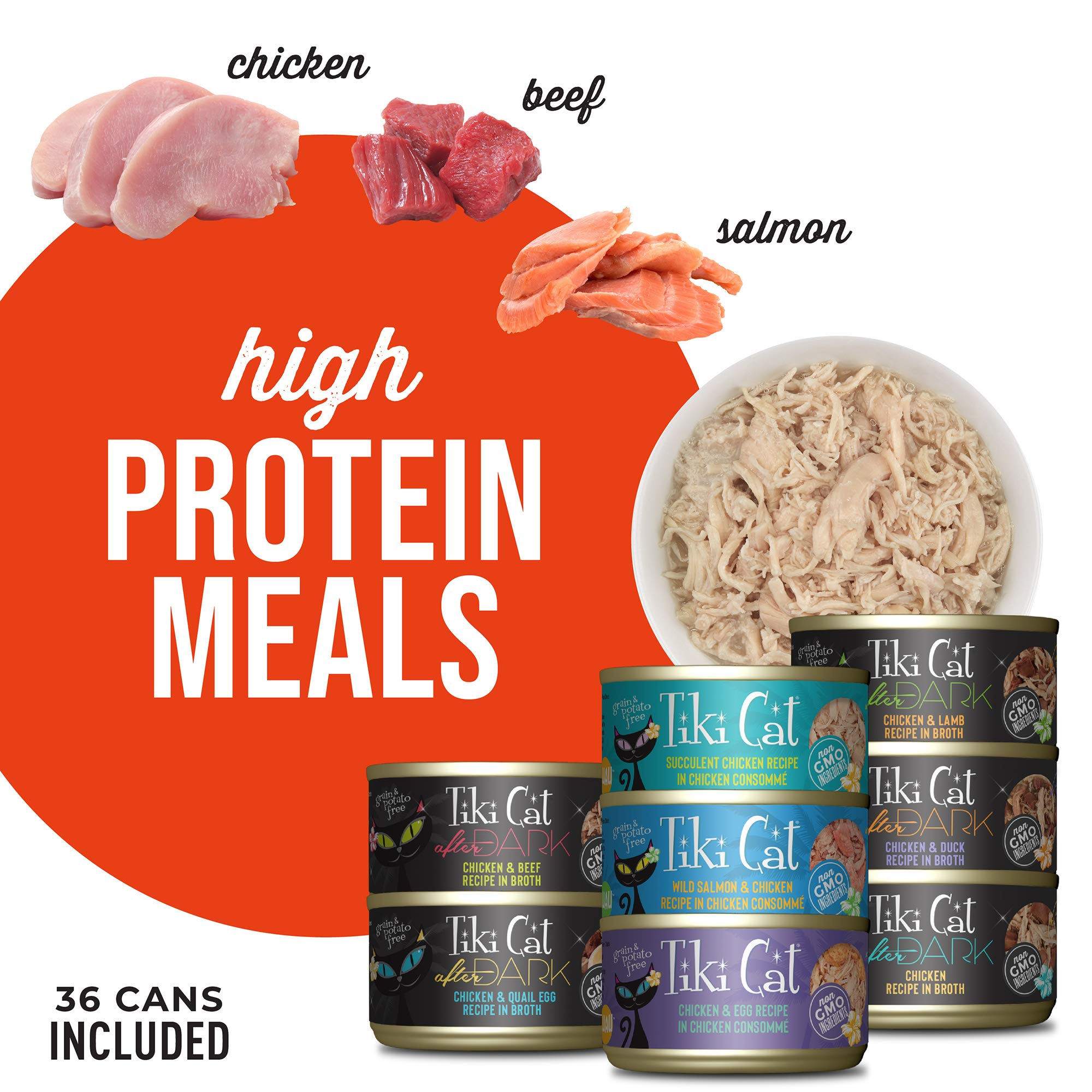 Tiki Cat Chicken Craves Whole Food, Ultimate Variety Pack, 36 Servings of High Protein Meals with Shredded Chicken, Wet Cat Food
