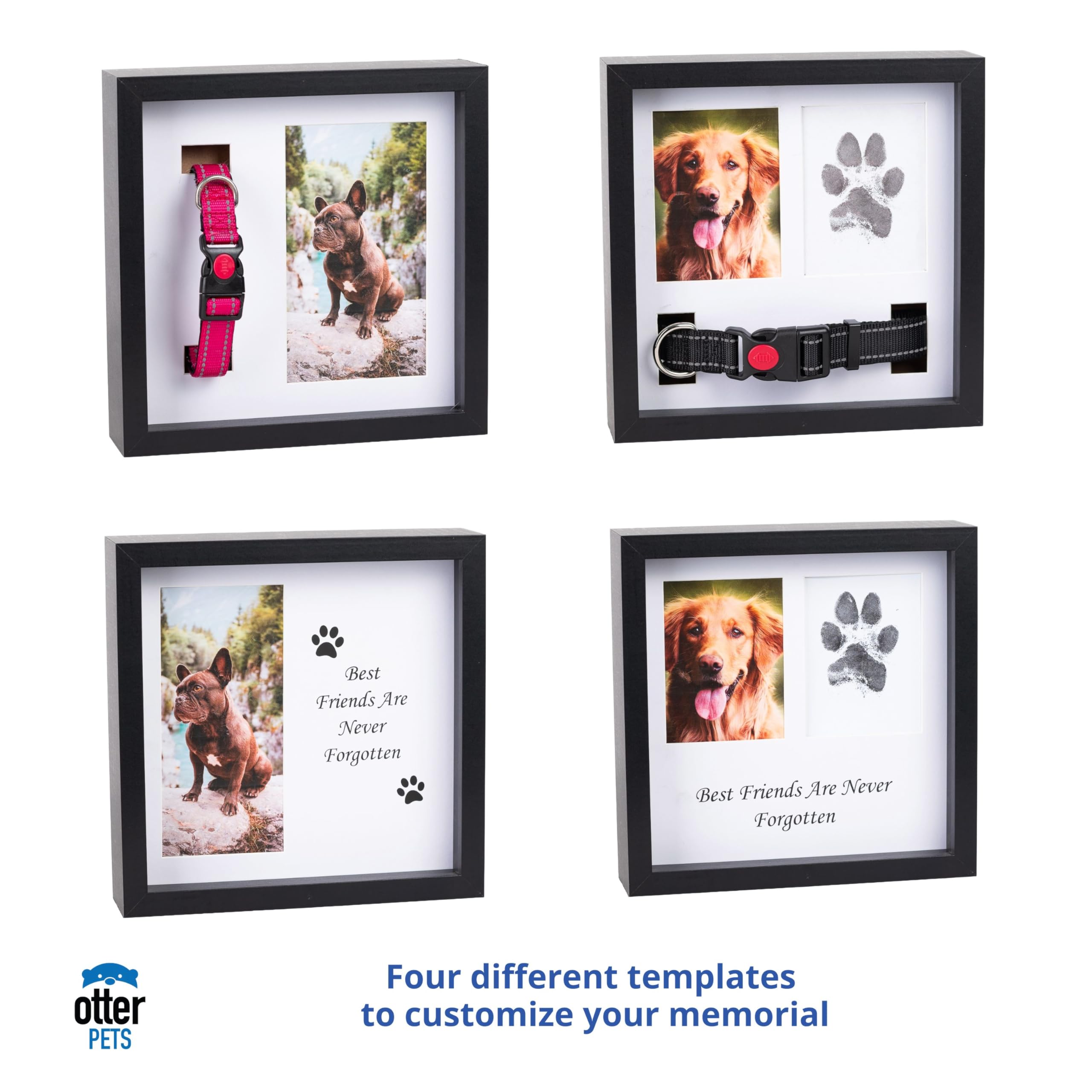 OtterPets Pet Memorial Dog Picture Frame, 4 Customizable Displays, 9x9, Paw Print Kit for Dogs, Pet Memorial Gift for Dogs, Loss
