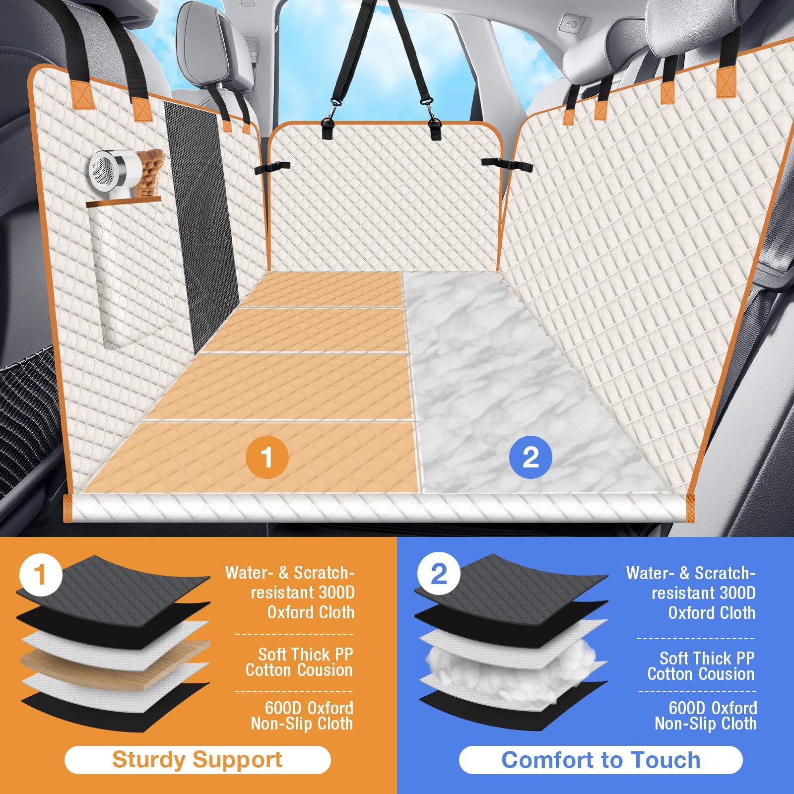 Lekespring Dog Car Seat Cover For Back Seat, Dog Car Bed Cover With Strong Hard Bottom, Car Back Seat Extender Hammock For Car S