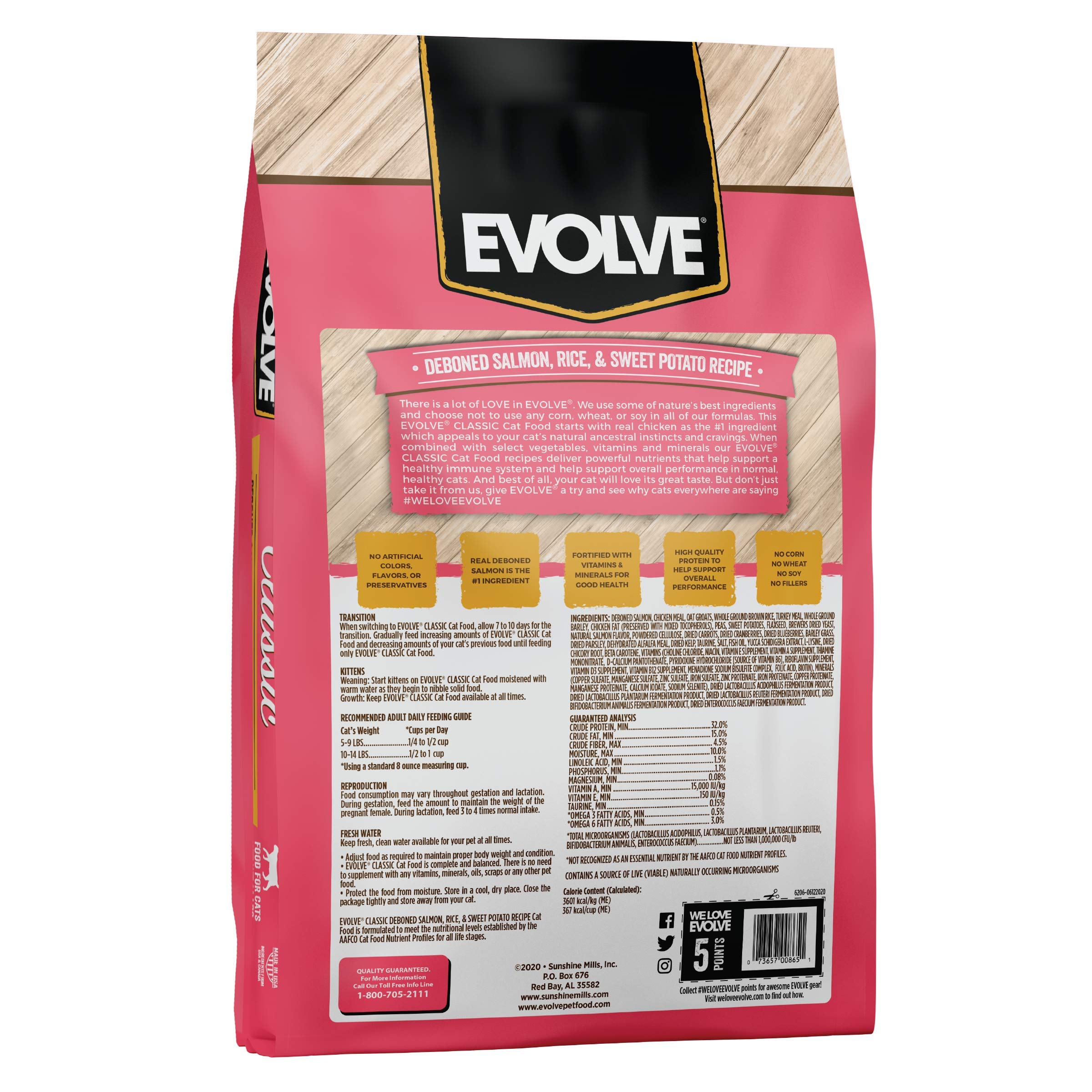 Evolve Classic Cat Food - Deboned Salmon, Brown Rice & Sweet Potato, 14lb, Seafood Flavor