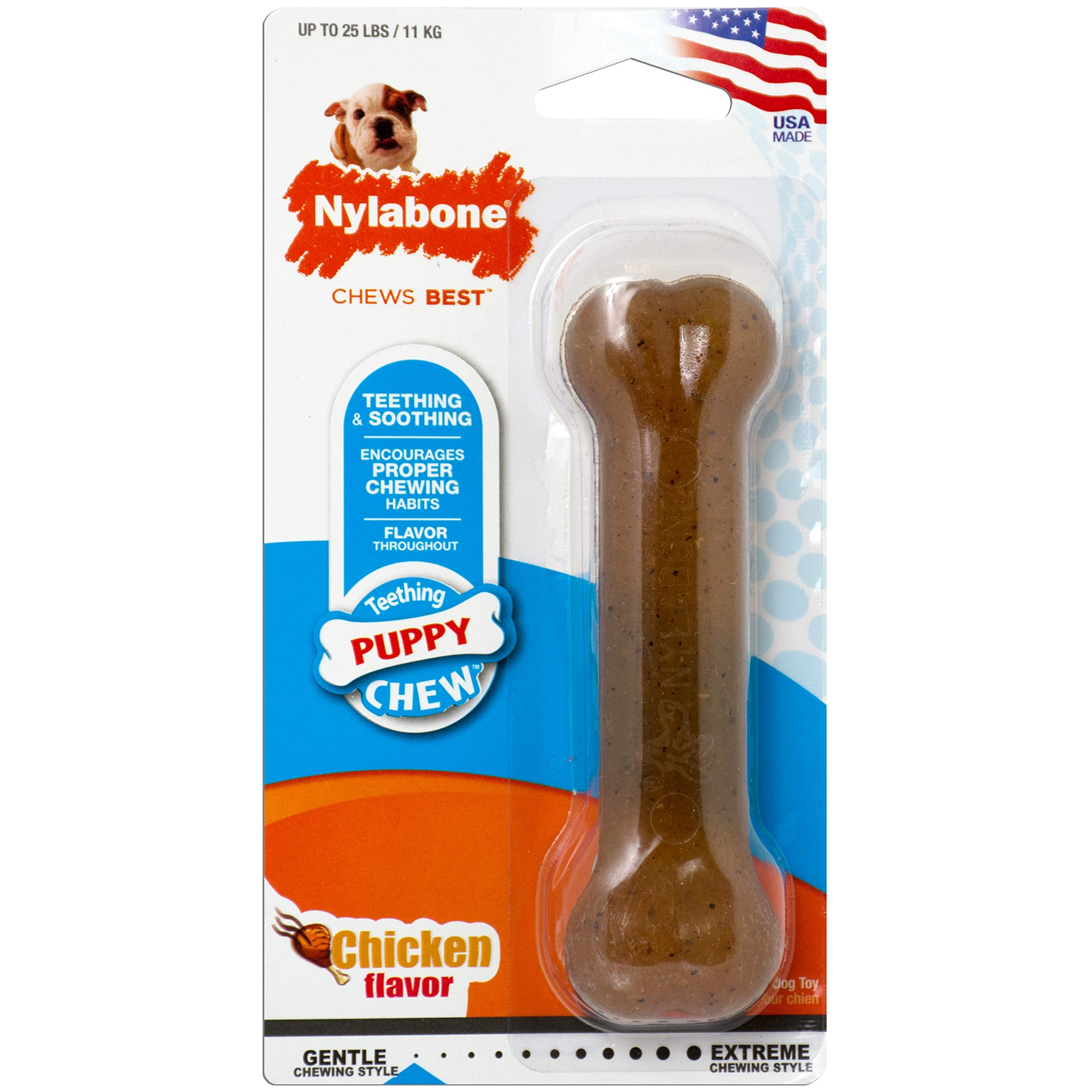 Nylabone Puppy Chew Teething Bone, Toys For Teething Puppies, Chicken Flavor, Small, Up To 25 Ibs., 1 Count