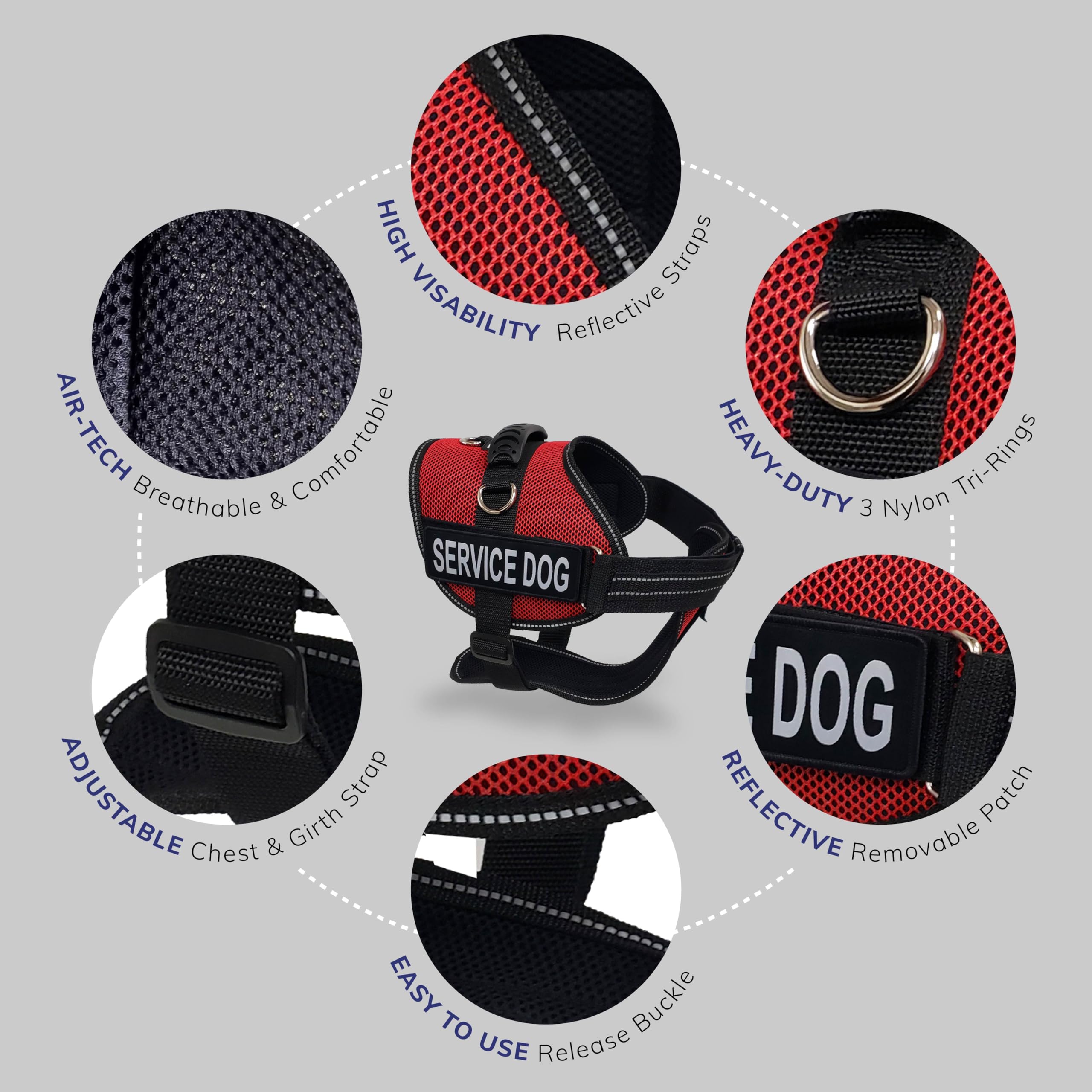 Activedogs.Com 2Xl Red Service Dog Harness Kit - No Pull Dog Vest, Handle, Id, Ada Cards, Medical Alert Keychain, Leash & Patches