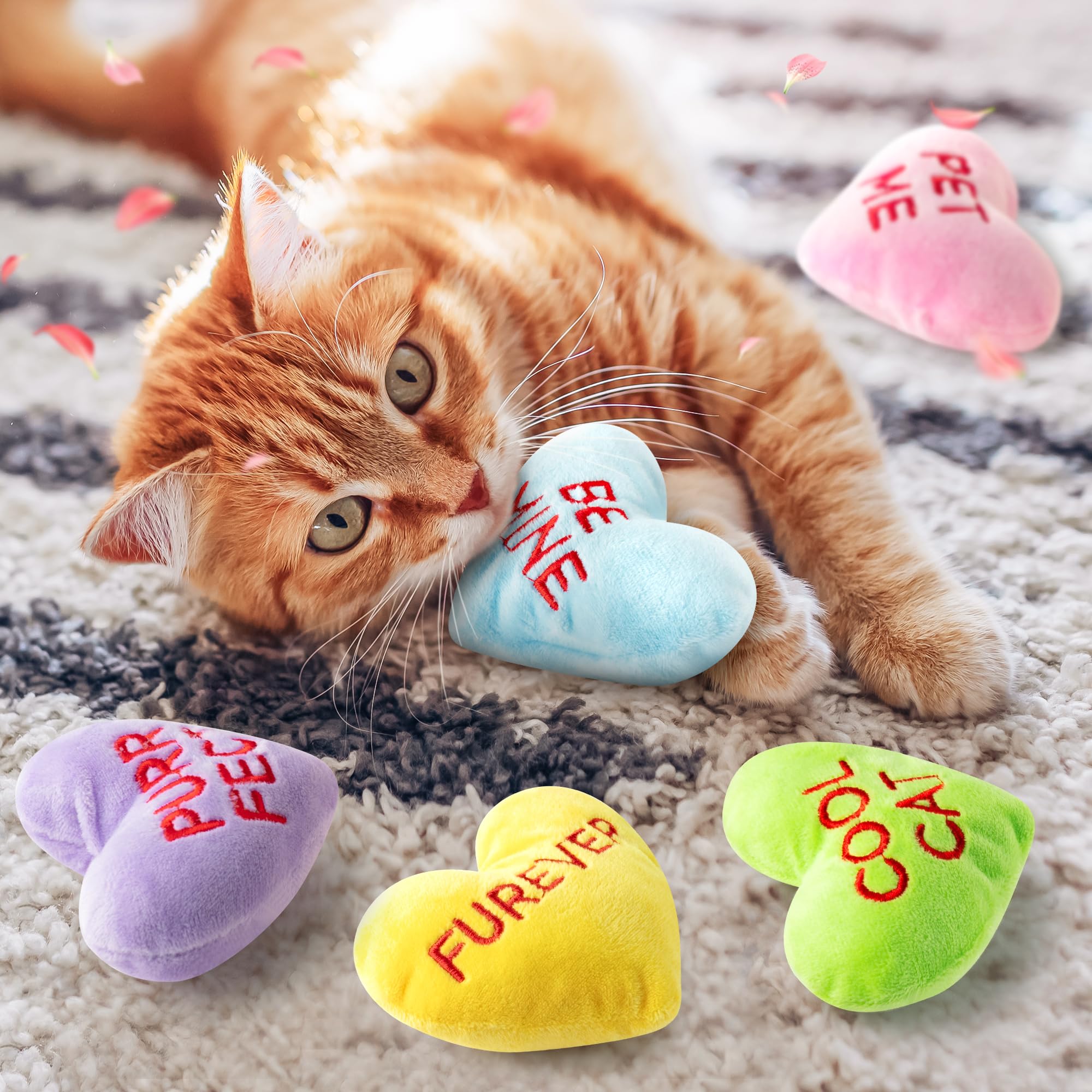 Mallmall6 5Pcs Valentine'S Day Conversation Heart Candy Catnip Toys For Cat, Catmint Interactive Kitten Teething Chew Kick Toy F
