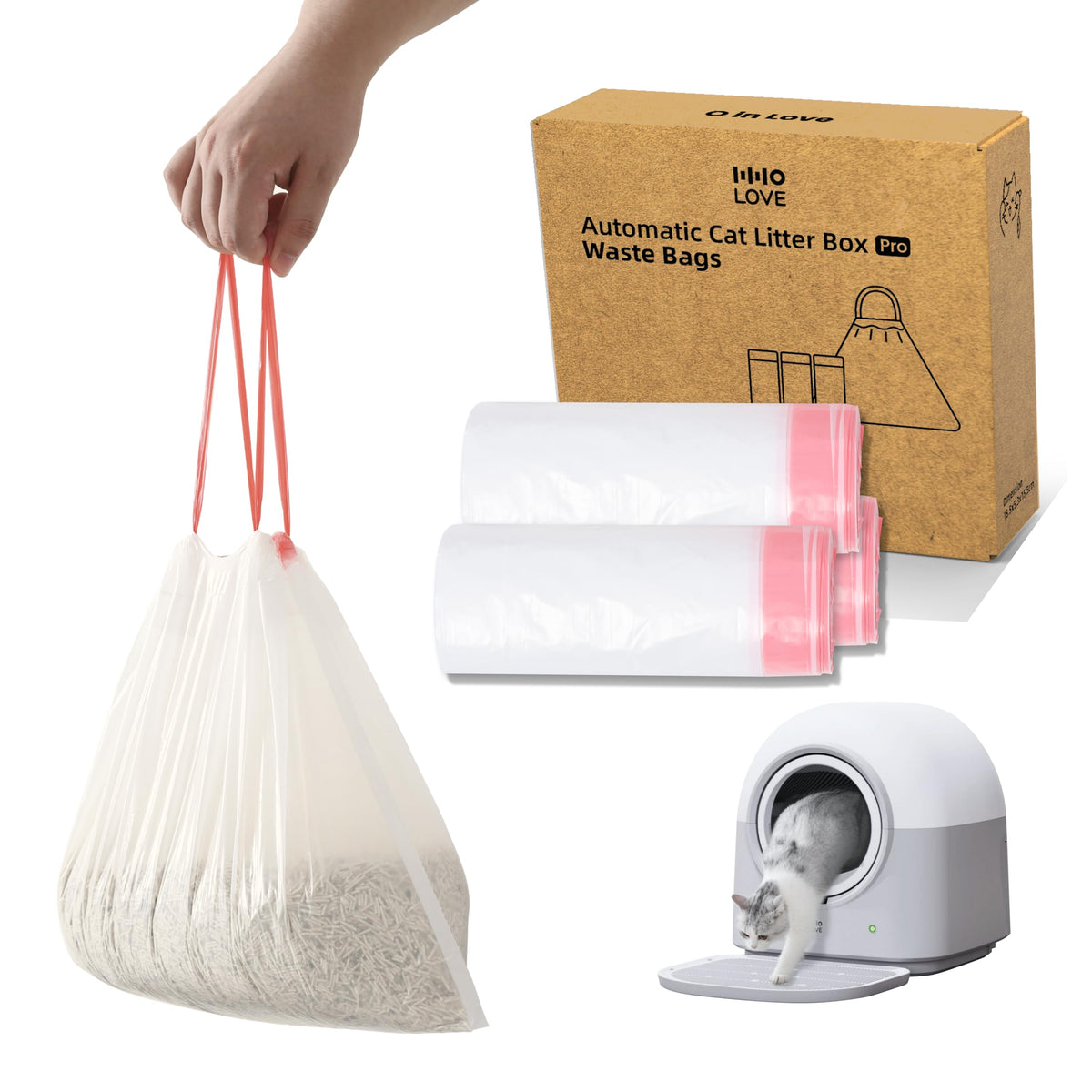 Hholove Self Cleaning Litter Box Liner (60 Count), 60L Automatic Litter Box - Extra Large, No More Scoop, Anti-Pinch For Cats 3-