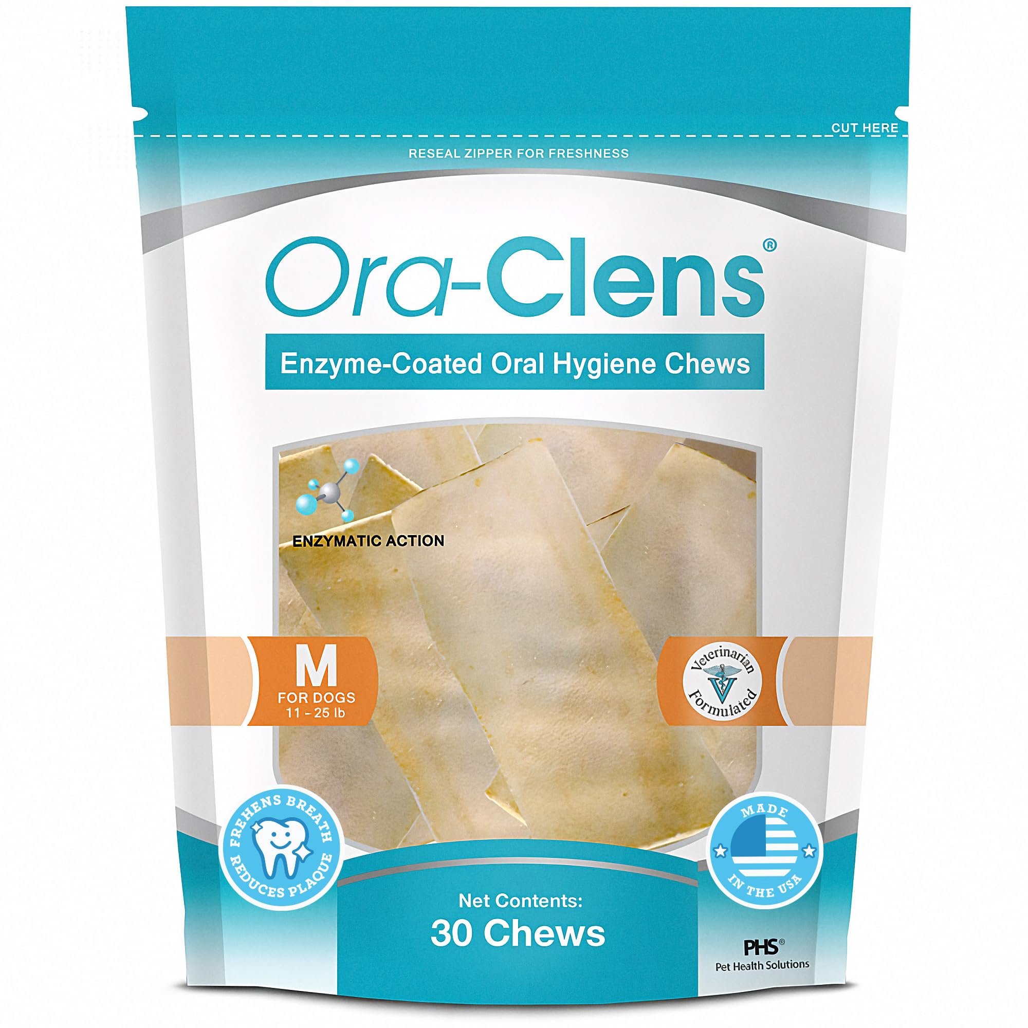 Ora-Clens Oral Hygiene Chews for Medium Dogs-Enzymatic Dental Treats for Daily Oral Care, Cleans Teeth and Freshens Breath, Redu