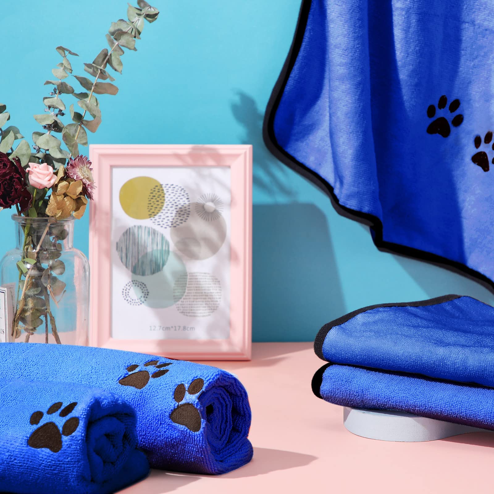 Tegeme 4 Pack Microfiber Dog Towels - Soft, Absorbent Pet Bath Towels for Dogs & Cats, Deep Blue, 35 x 20 Inch, Grooming & Drying