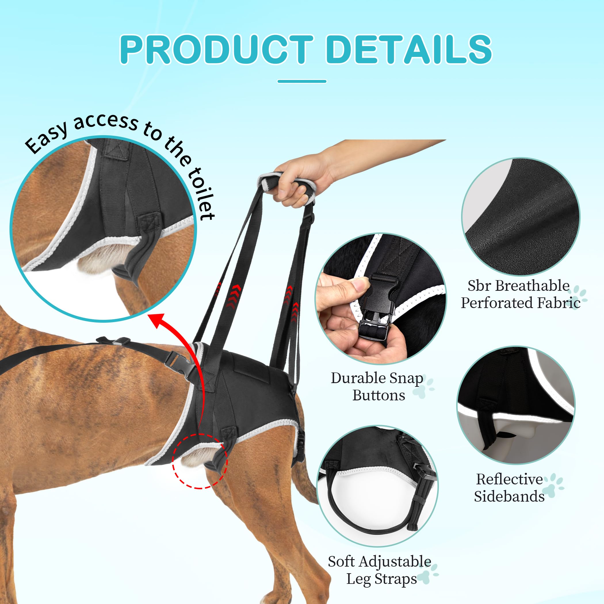 Dog Hip Brace for Joint Pain and Hip Dysplasia, Dogs Hind Leg Lift Harness with Chest Stabilizer Straps, Upgraded Adjustable Ela