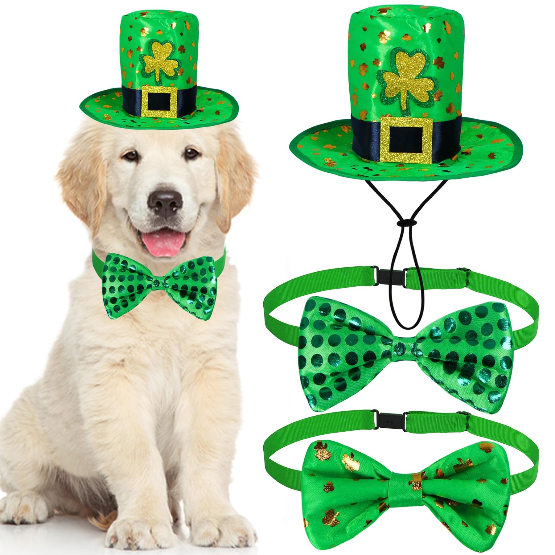 Goyoswa Goyoswa 3 Pcs Dog St. Patrick'S Day Outfit, St Patricks Day Dog Clothes Green Shamrock Dog Hat Dog Bow Tie Collar For Sm