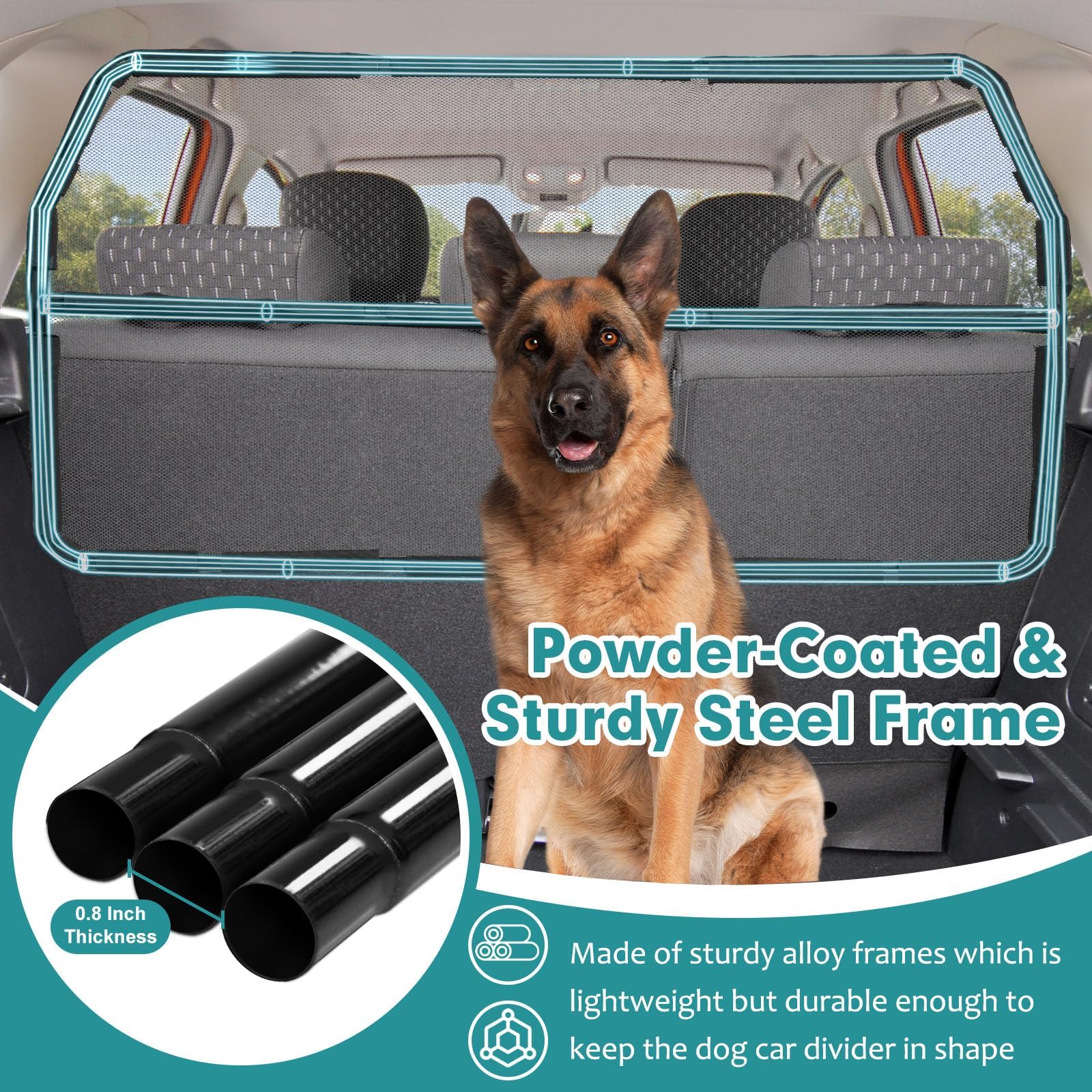 Dog Car Barrier Escape-Proof, 46' Wide Car Divider For 3Rd Row Seats & Cargo Area, Durable Cargo Area Dog Car Gate Trunk Barrier With See Through Net Mesh For Small Sized Suv & Vehicles Or Hatchback