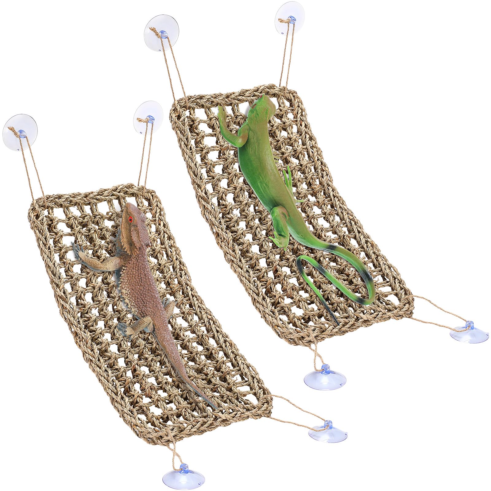 Silkfly 2 Pieces Bearded Dragon Hammock Lizard Reptile Climbing Lounger Seagrass Fiber Habitat Tank Accessories Jungle Toys For 