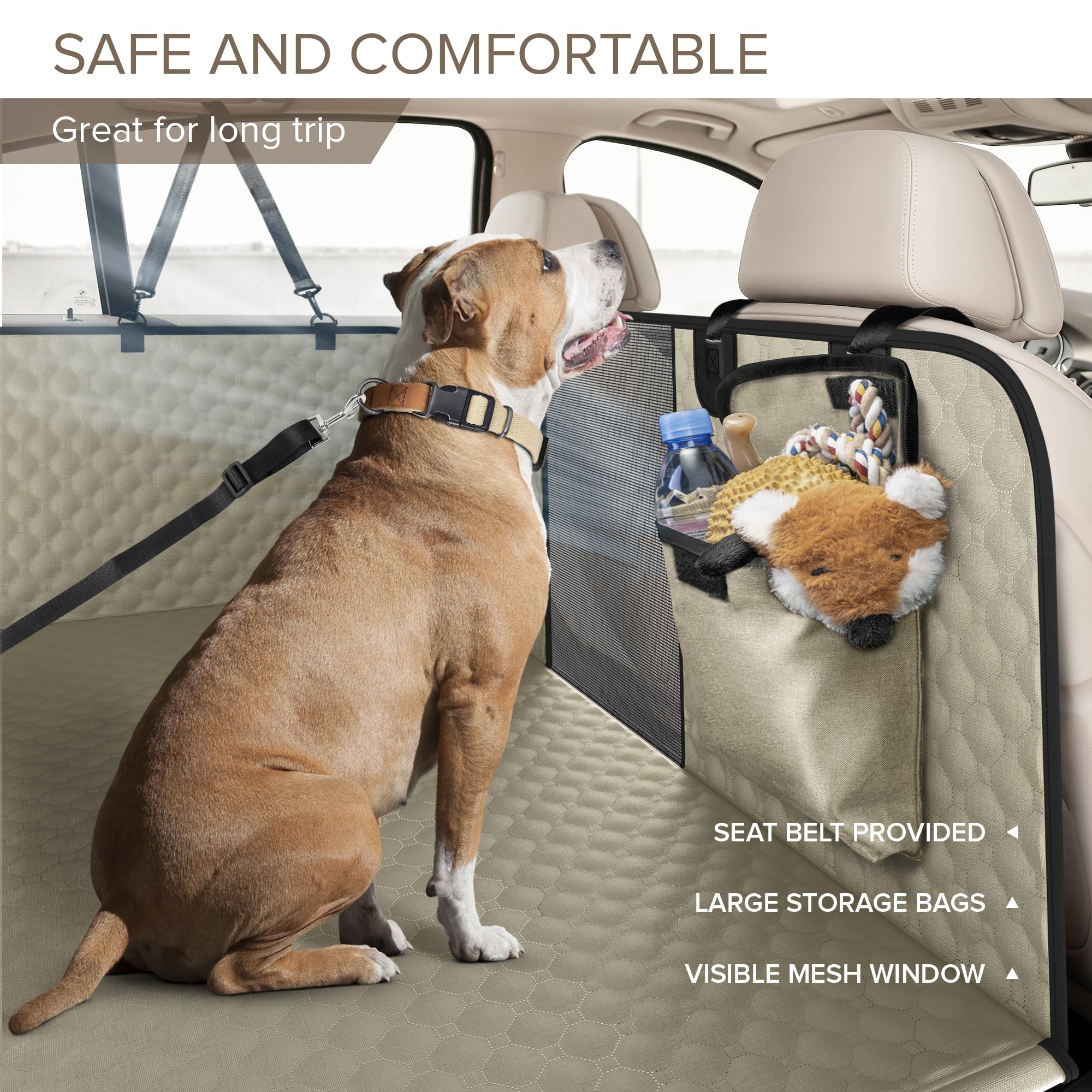SHARLOVY Heavy Duty Dog Car Seat Cover, Khaki, for Cars/SUV/Small Trucks, Model dogcarseat-01, Durable 600D Oxford Fabric