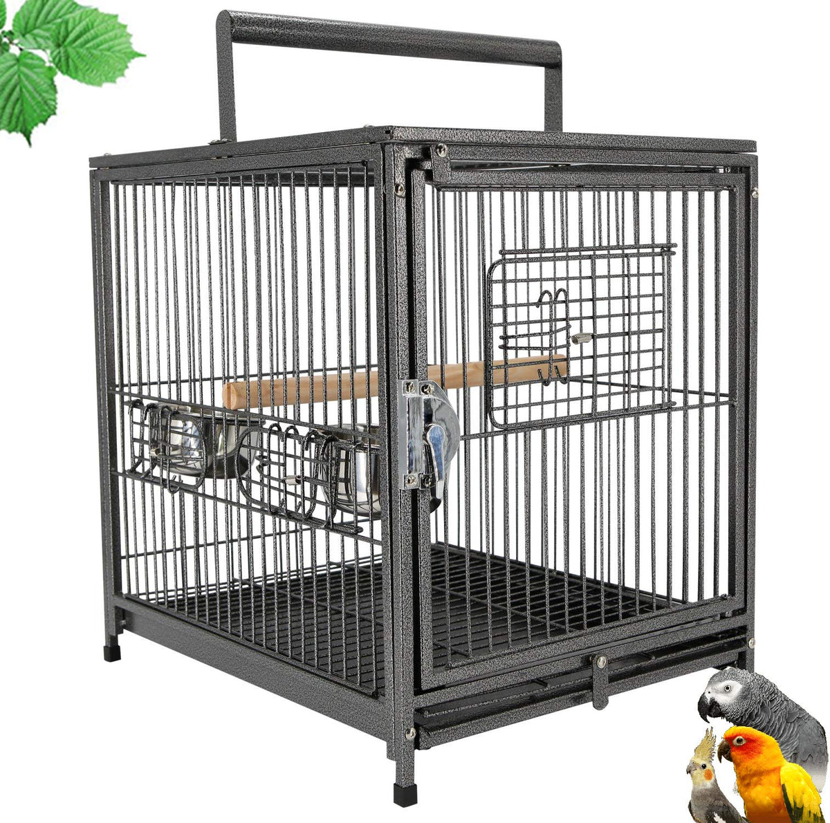 Portable And Durable Heavy Duty Travel Vet Bird Parrot Carrier Play Stand Perch Cage Feeding Bowl Stand With Handle And Accessor