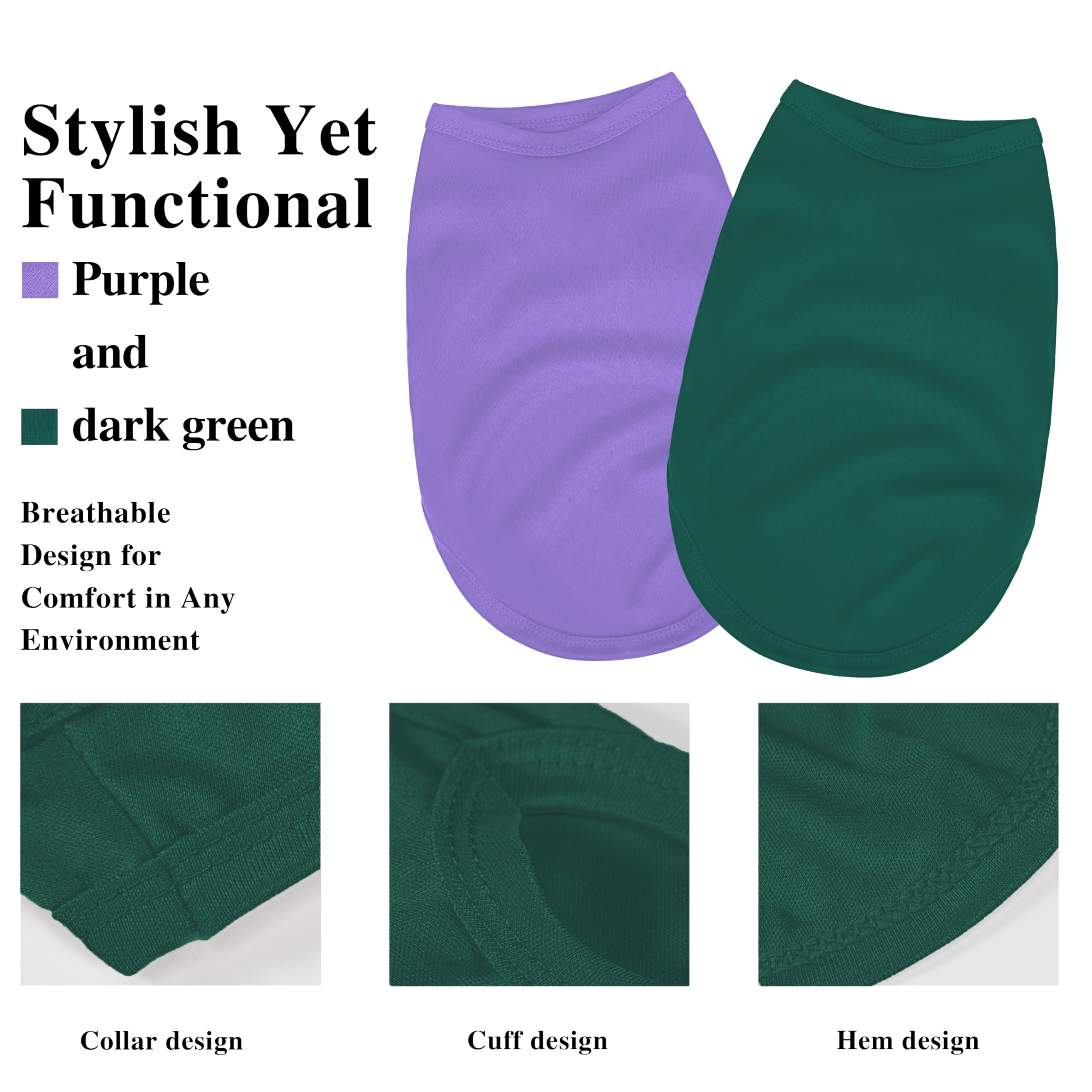 2-Pack Premium Polyester Dog Shirts - Solid Colors, Fabric, Fits Small, Medium, Large Dogs, Perfect For Everyday Wear, Holidays,