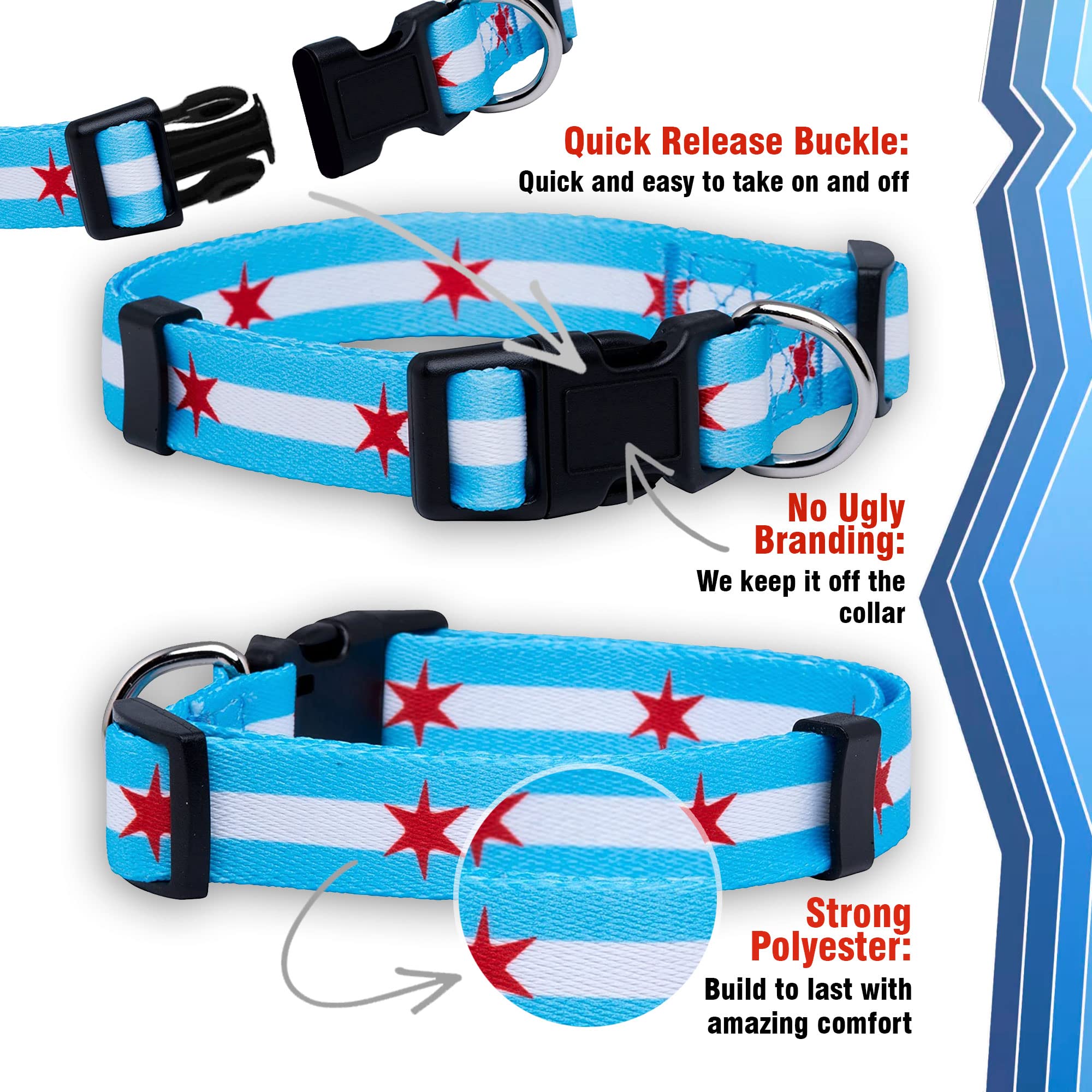 Native Pup Chicago Flag Dog Collar (Chicago Big Stars, Large)