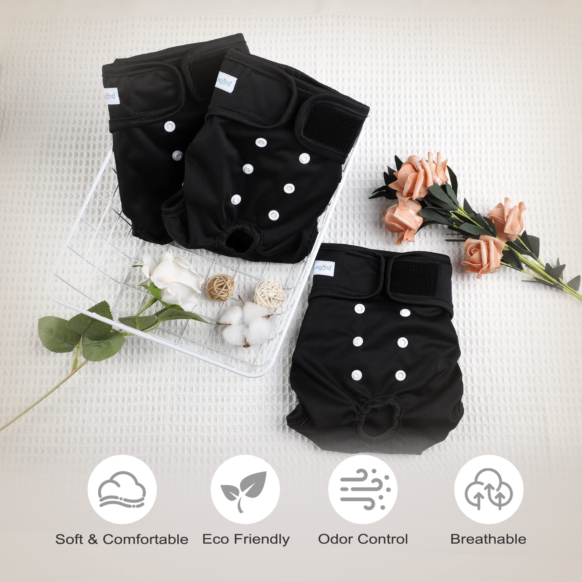 Paw Legend Washable Reusable Female Dog Period Diapers For Heat Doggie Puppy Diapers For Female Dogs (3 Pack, Large)