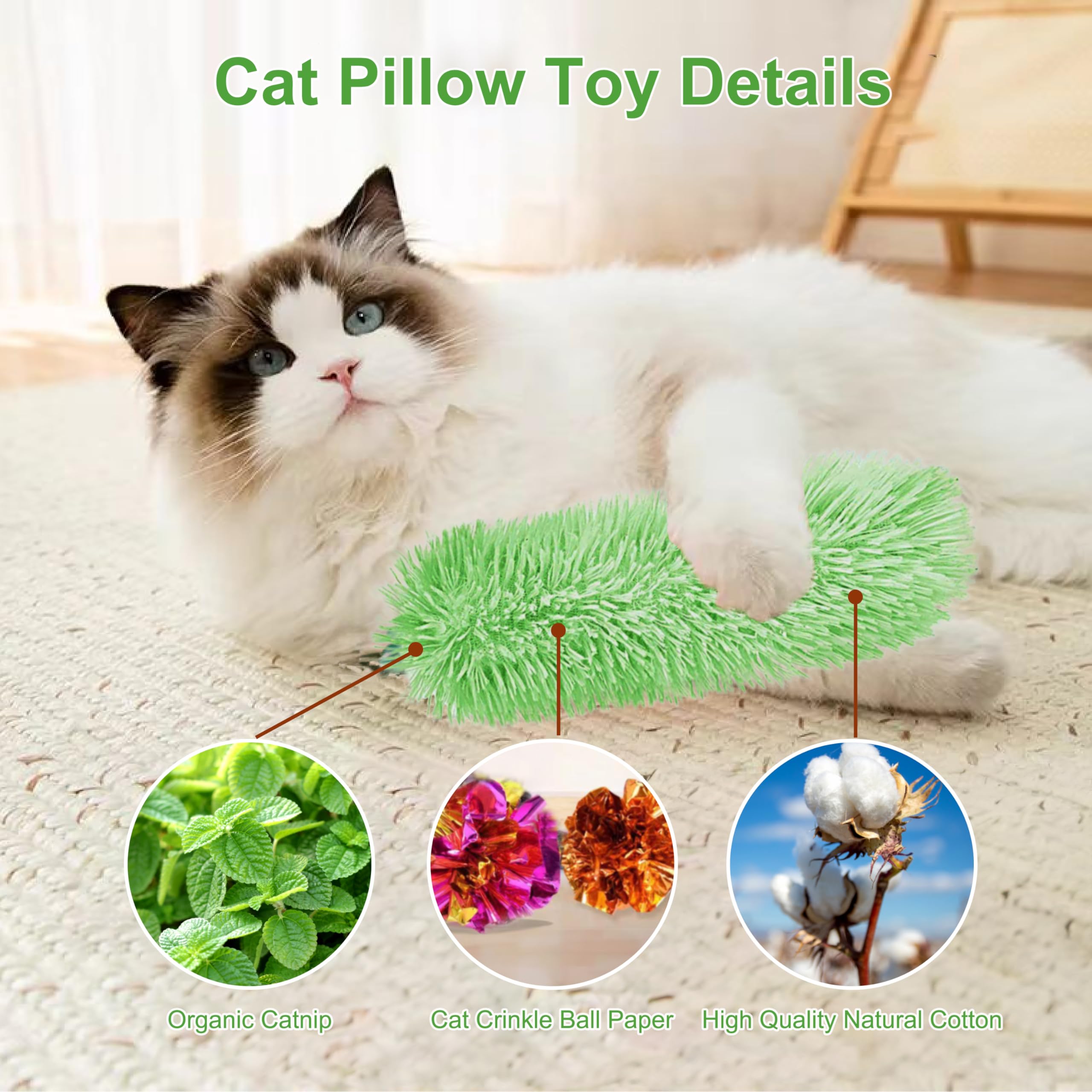 3 Pcs Interactive Cat Toys Cat Pillows, Soft And Durable Crinkle Sound Catnip Toys, For Indoor Cats Funny Kitten Toys Exercise