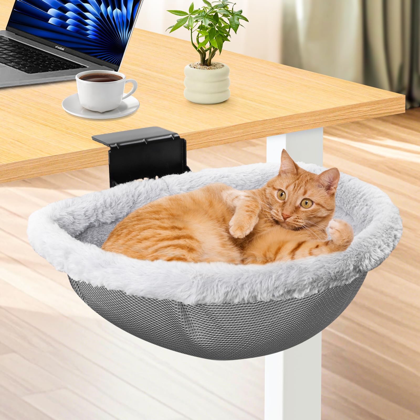 Jinxzap Sturdy Cat Desk Bed - Extra-Large Clamp & All-Metal Frame, Comfy Cat Hammock With Reversible Cover, Removable & Washable