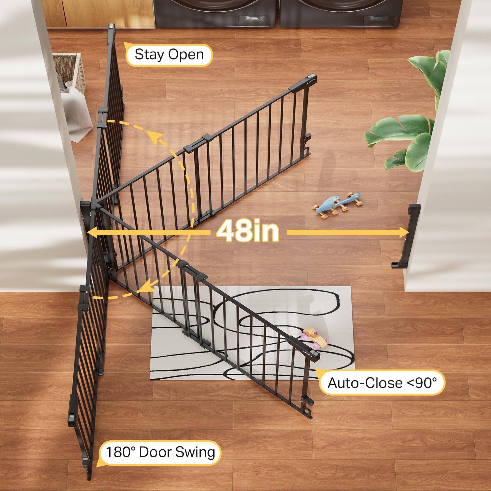 Cumbor Expandable 31.6-48 Baby Gate for Stairs, Wall-Mounted, 2-in-1 No Bottom Bar Dog Gate Indoor, Pet Gate for Doorways with L