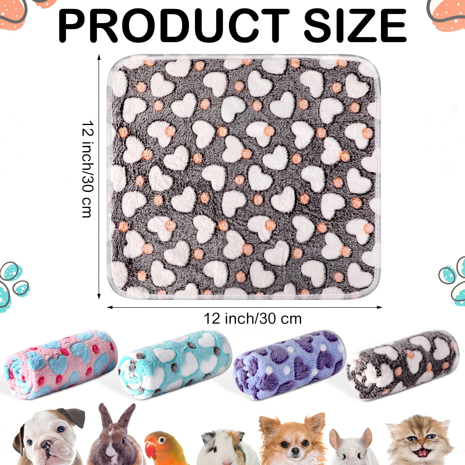 4 Pcs Waterproof Guinea Pig Blankets Washable Small Animal Fleece Bedding Absorbent Guinea Pig Cage Liners Reusable Pet Pee Pad Sleep Mat Pad Cover For Hamster Ferret (Heart Pattern,12 X 12 Inch)