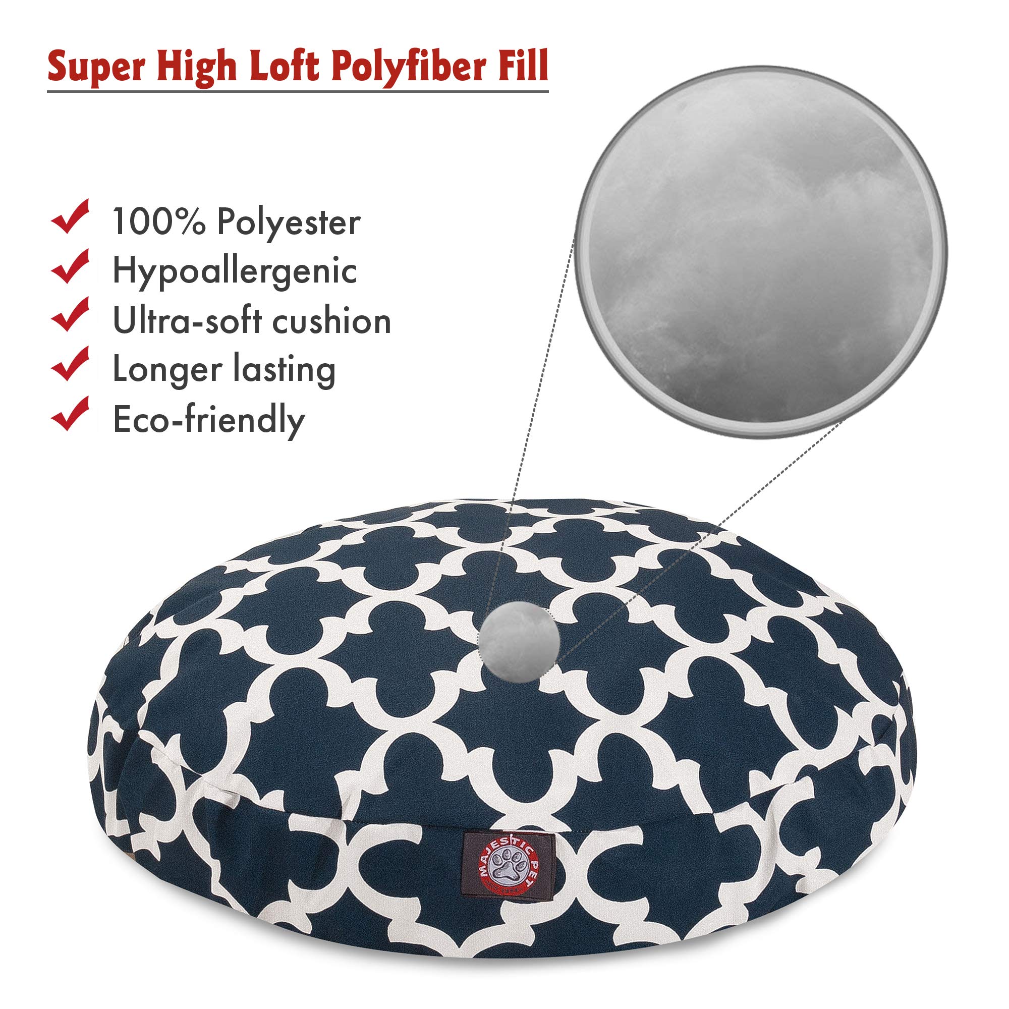 Navy Trellis Large Round Indoor Outdoor Pet Dog Bed With Removable Washable Cover By Majestic Pet Products