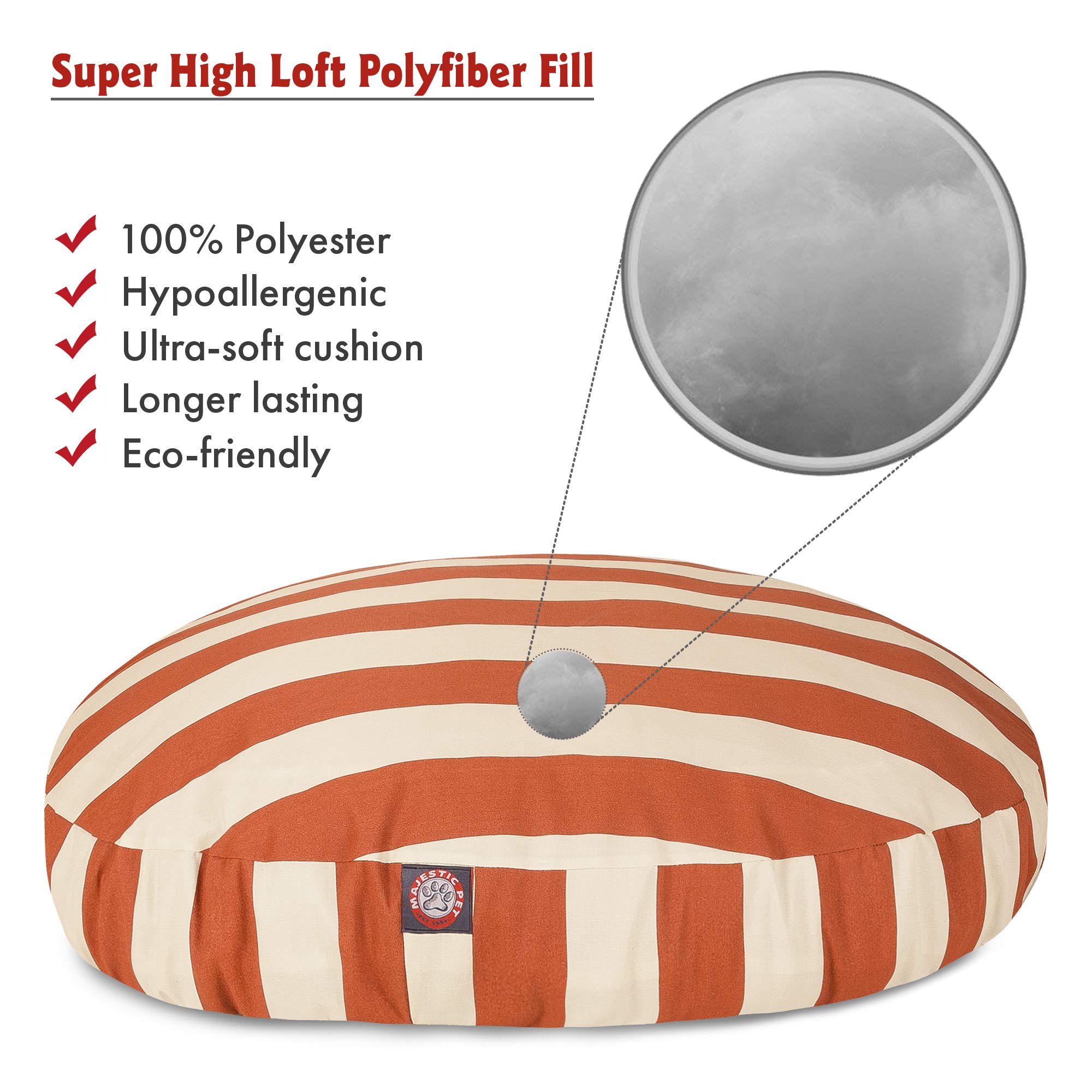 Burnt Orange Vertical Stripe Medium Round Indoor Outdoor Pet Dog Bed With Removable Washable Cover By Majestic Pet Products