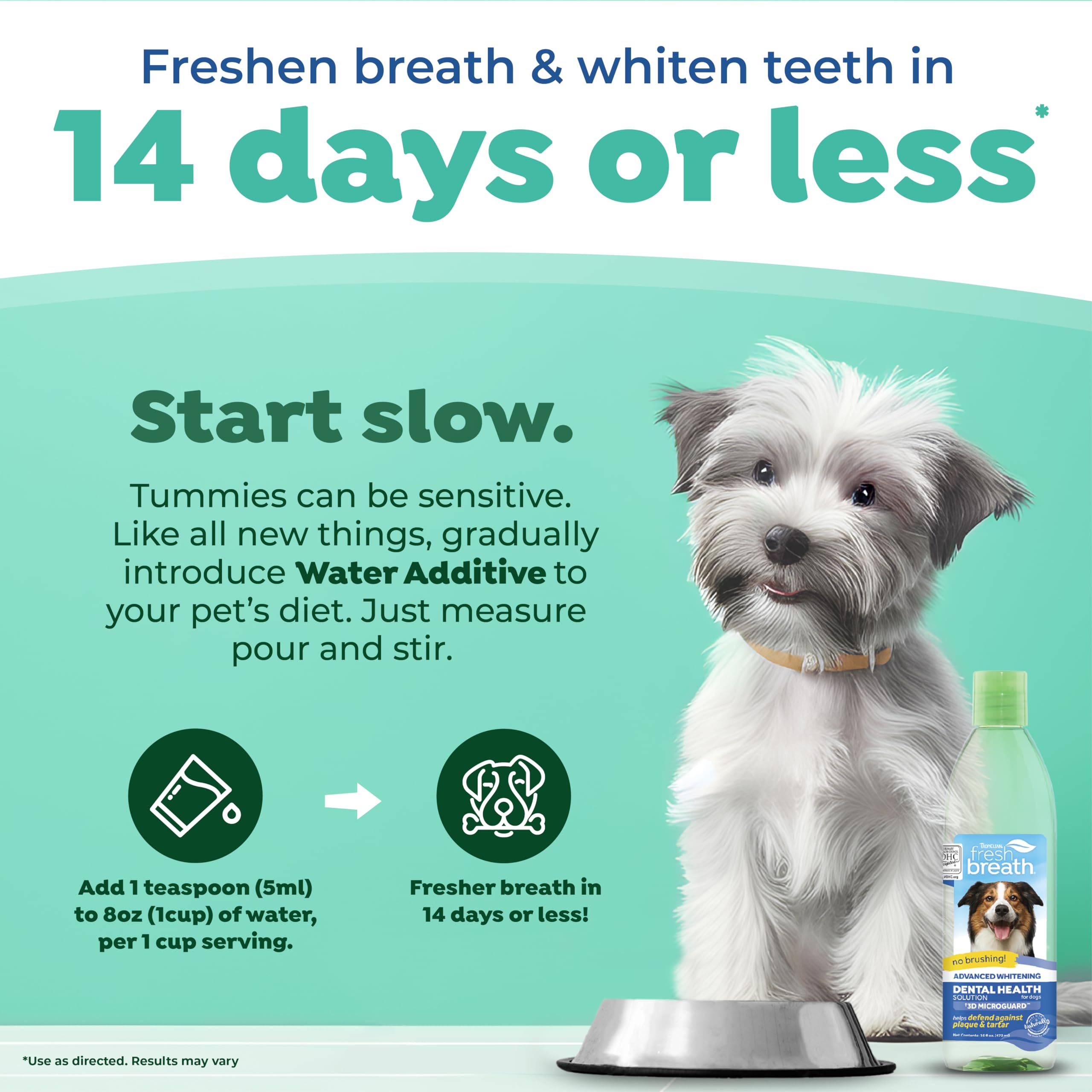 TropiClean Dog Breath Water Additive - Fresh Breath Advanced Whitening, 16 fl oz, Clear, FBAWWA16Z, Dental Care