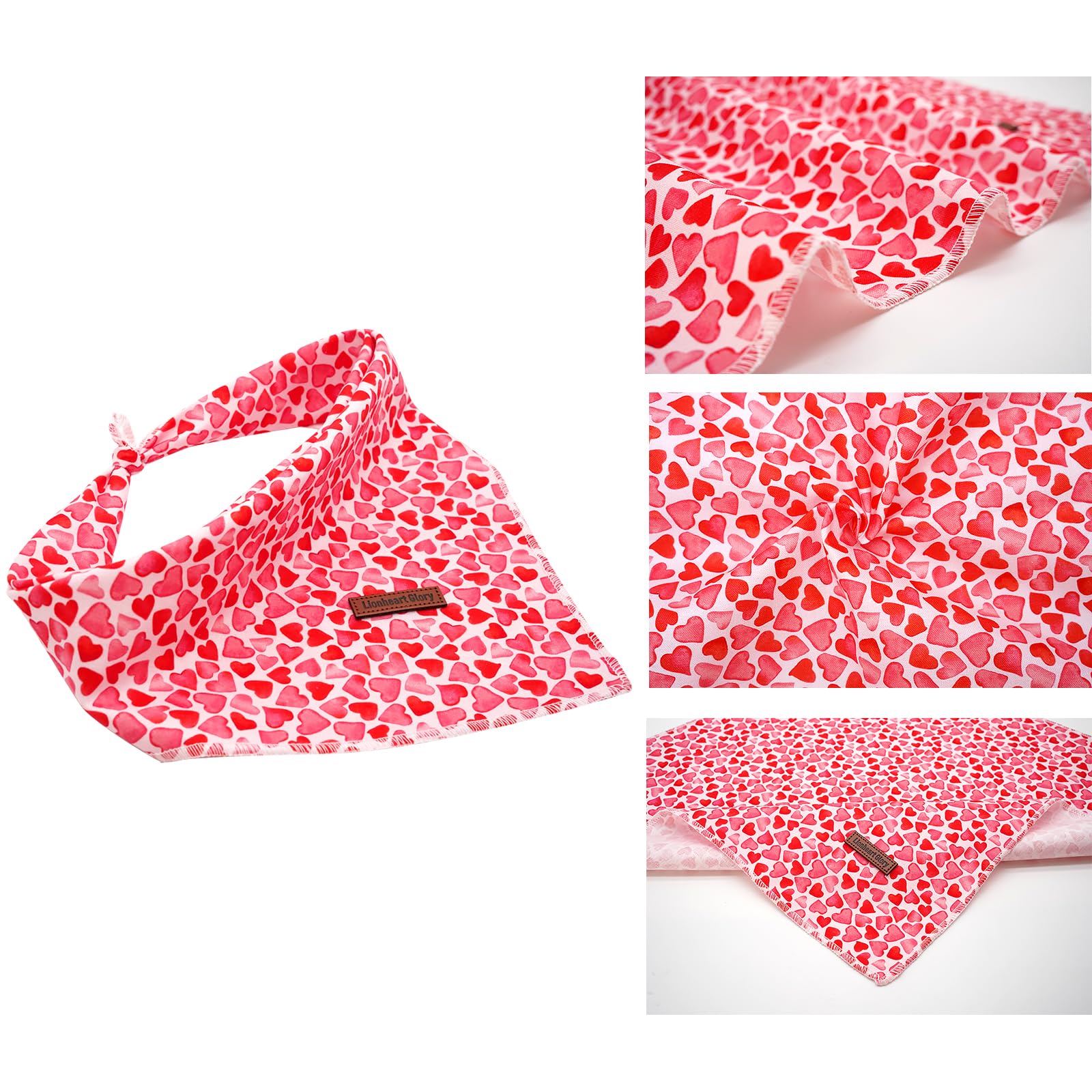 Lionheart Valentine Dog Bandana - Soft, Washable Dog Scarf, Square, Adjustable For Medium To Large Dogs