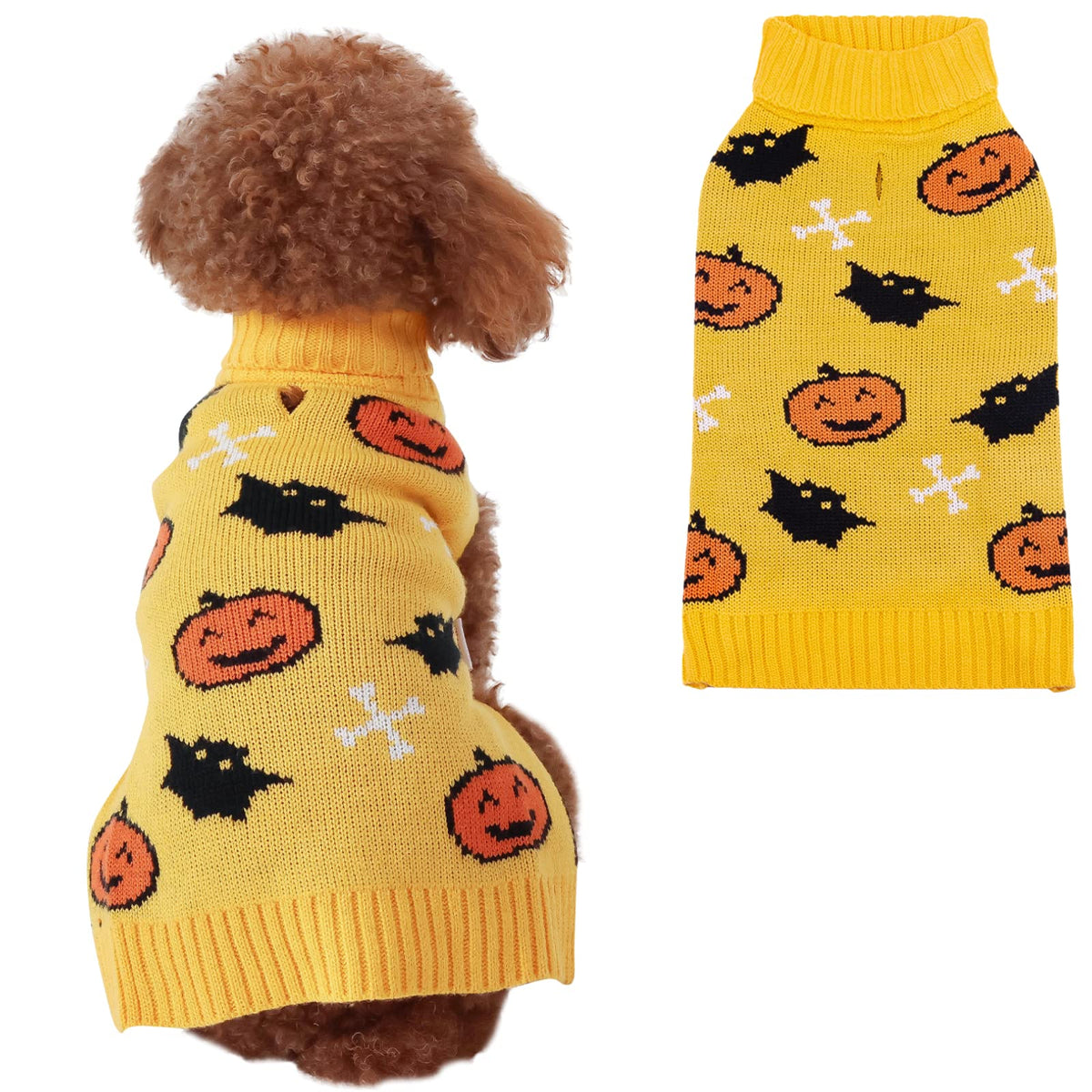 Cutebone Halloween Dog Sweater For Medium Dogs Pumpkin Knit Pet Winter Clothes Pullover Puppy Warm Knitwear With Harness Hole