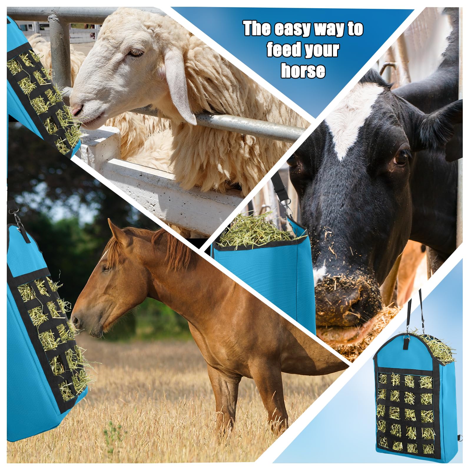 HDYEGY 2 Pack Hay Bag for Horse,Heavy Duty 1200D Oxford Slow Feeder Hay Bag with Front Hay Nets Design Horse Feeding Bag with La