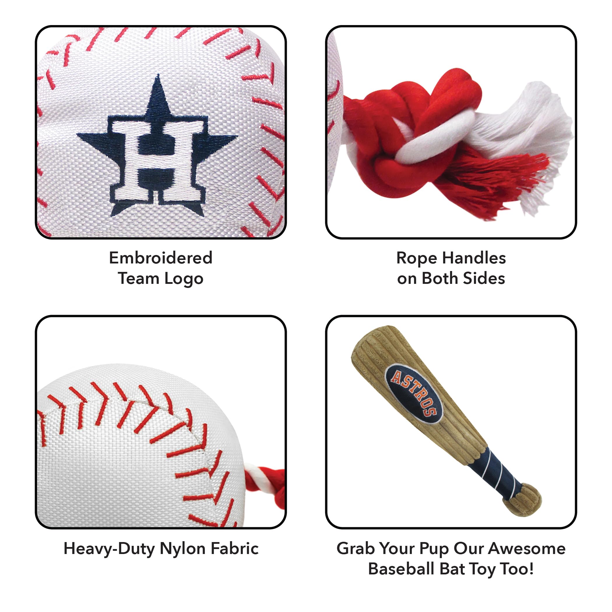 Mlb Houston Astros Baseball Rope Toy For Dogs & Cats. Tough Nylon, Sporty Baseball Design, Heavy-Duty Ropes With Inner Squeaker