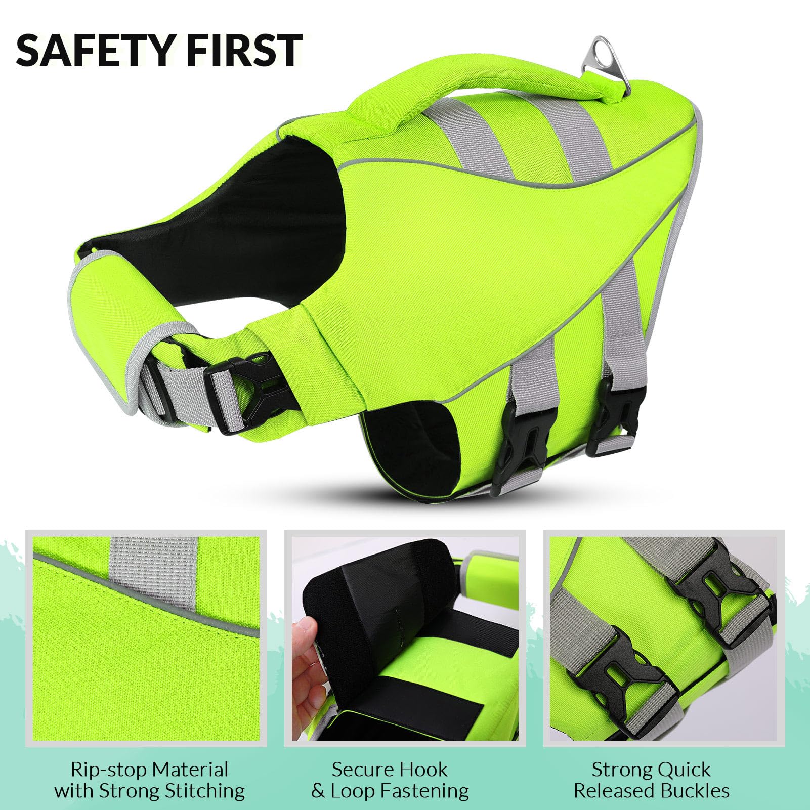 Queenmore Large Dog Life Jacket, Dog Life Vest For Swimming Boating, Puppy Life Jackets For Small Dogs, Ripstop Pet Life Vests W