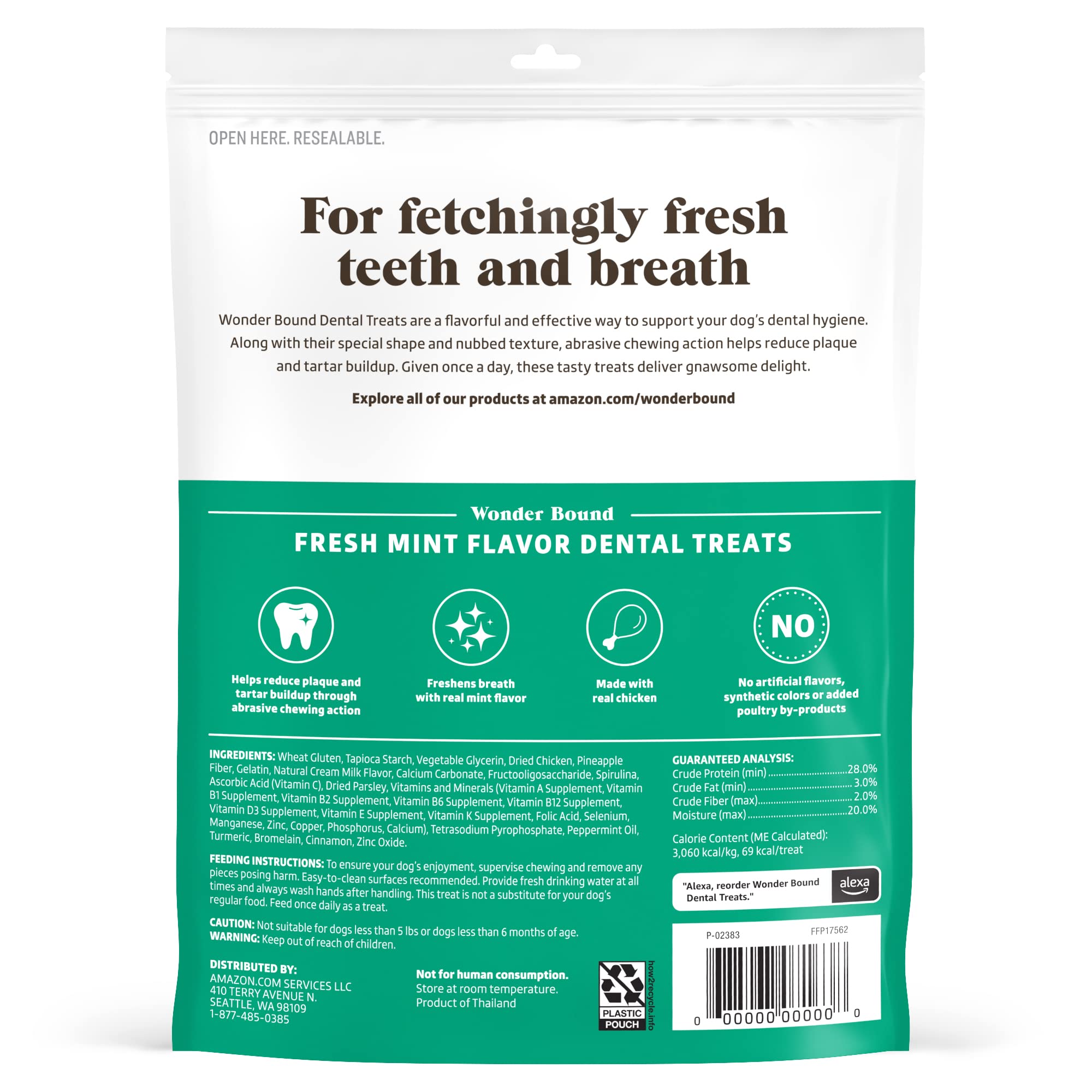 Wonder Bound Dog Dental Treats for Small Dogs (15-25 lbs), Fresh Mint Flavor, Made with Real Chicken, Nubbed Texture for Plaque