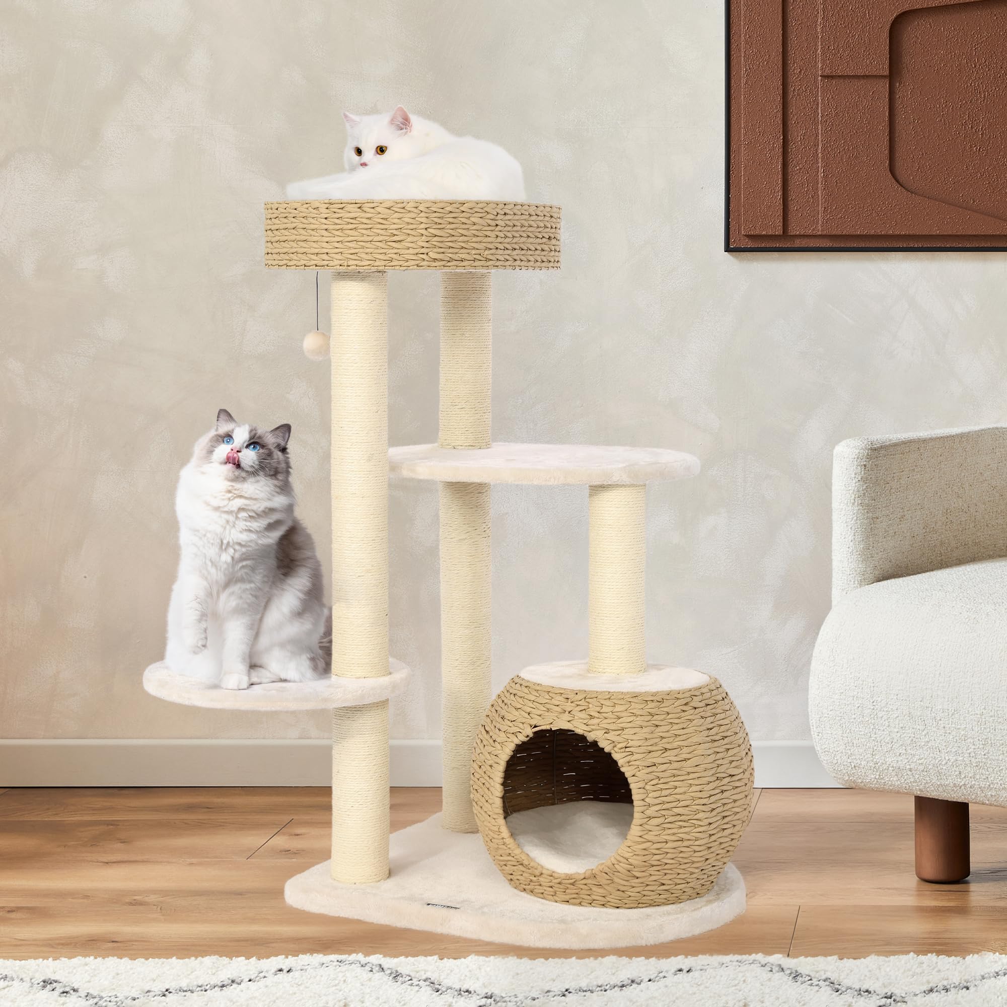 Kamaboko Modern Cat Tree, 39 Tall Cat Trees For Kittens Climb Play & Rest, Cat-Tree For Indoor Cats W/Natural Sisal Scratching