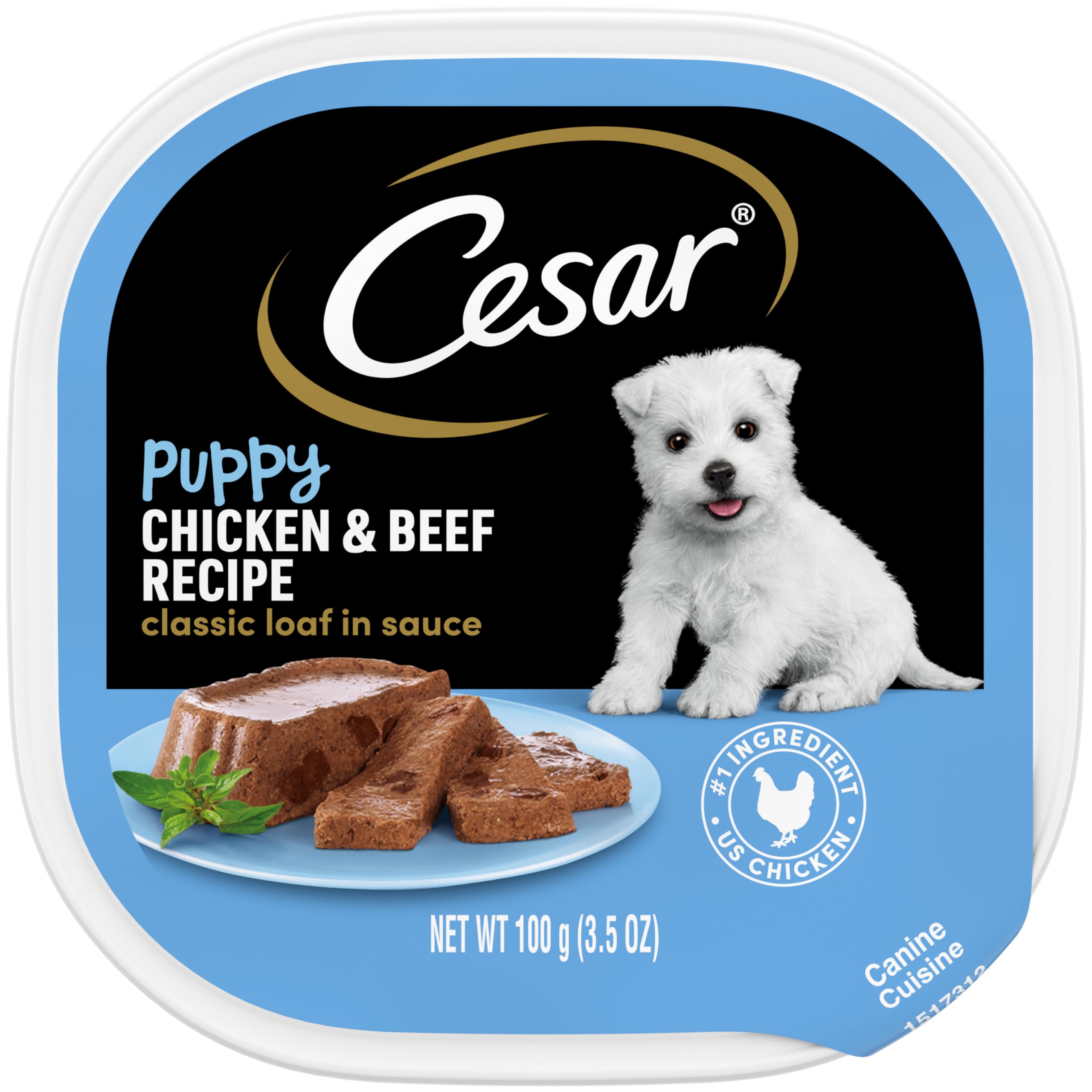 Cesar Puppy Wet Dog Food Classic Loaf in Sauce Chicken & Beef Recipe, 3.5 oz. Easy Peel Trays (24 Count, Pack of 1)
