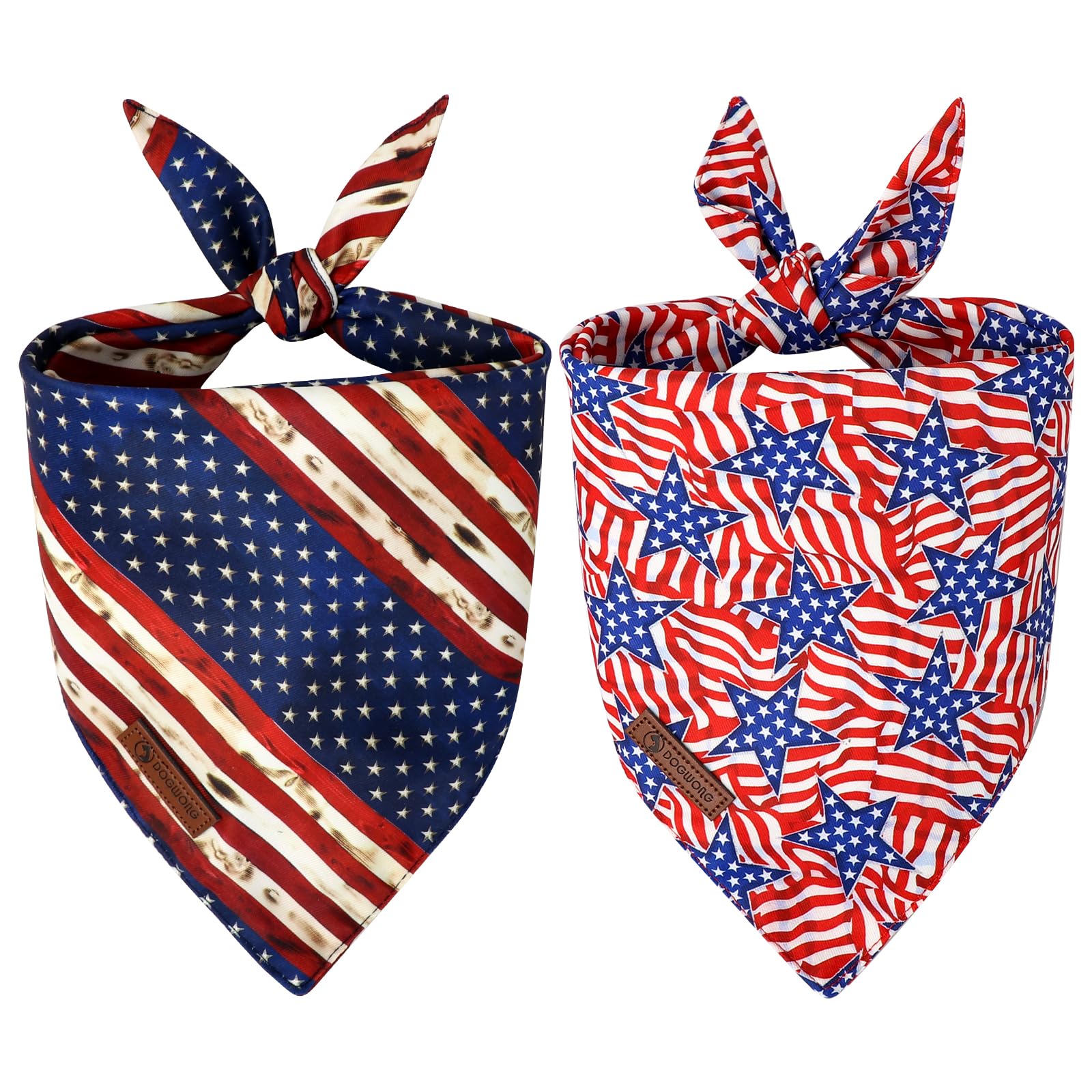 Dogwong American Flag Dog Bandanas 2 Pack, 4Th Of July Triangle Reversible Independence Patriotic Pet Scarf Durable Bandana For 