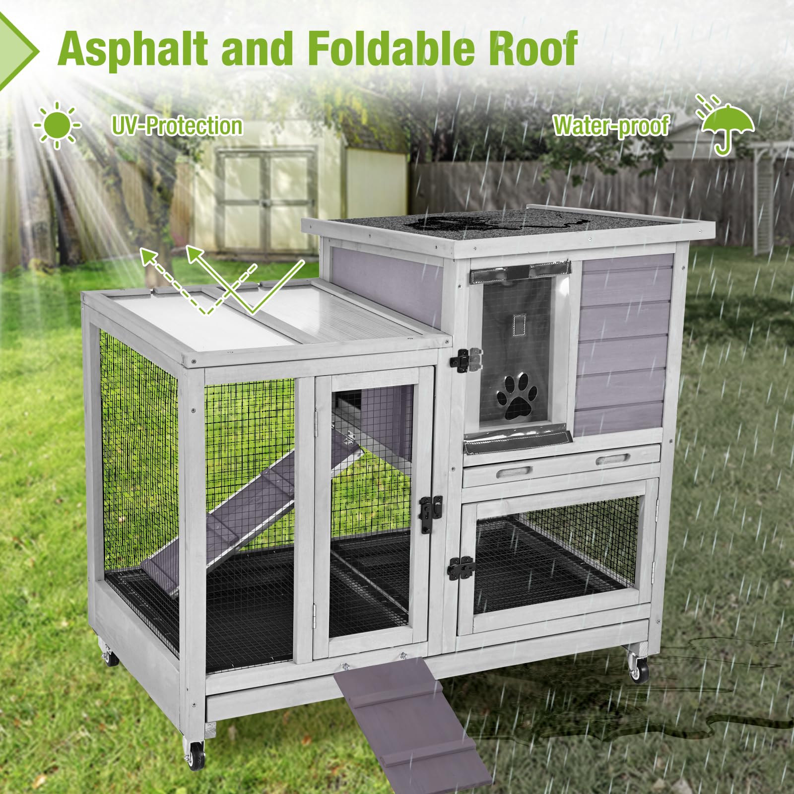 Rabbit Cage Indoor Rabbit Hutch Bunny Hutch Outdoor, Guinea Pig Cages With Removable Bottom Wire Netting - Easy Clean Large